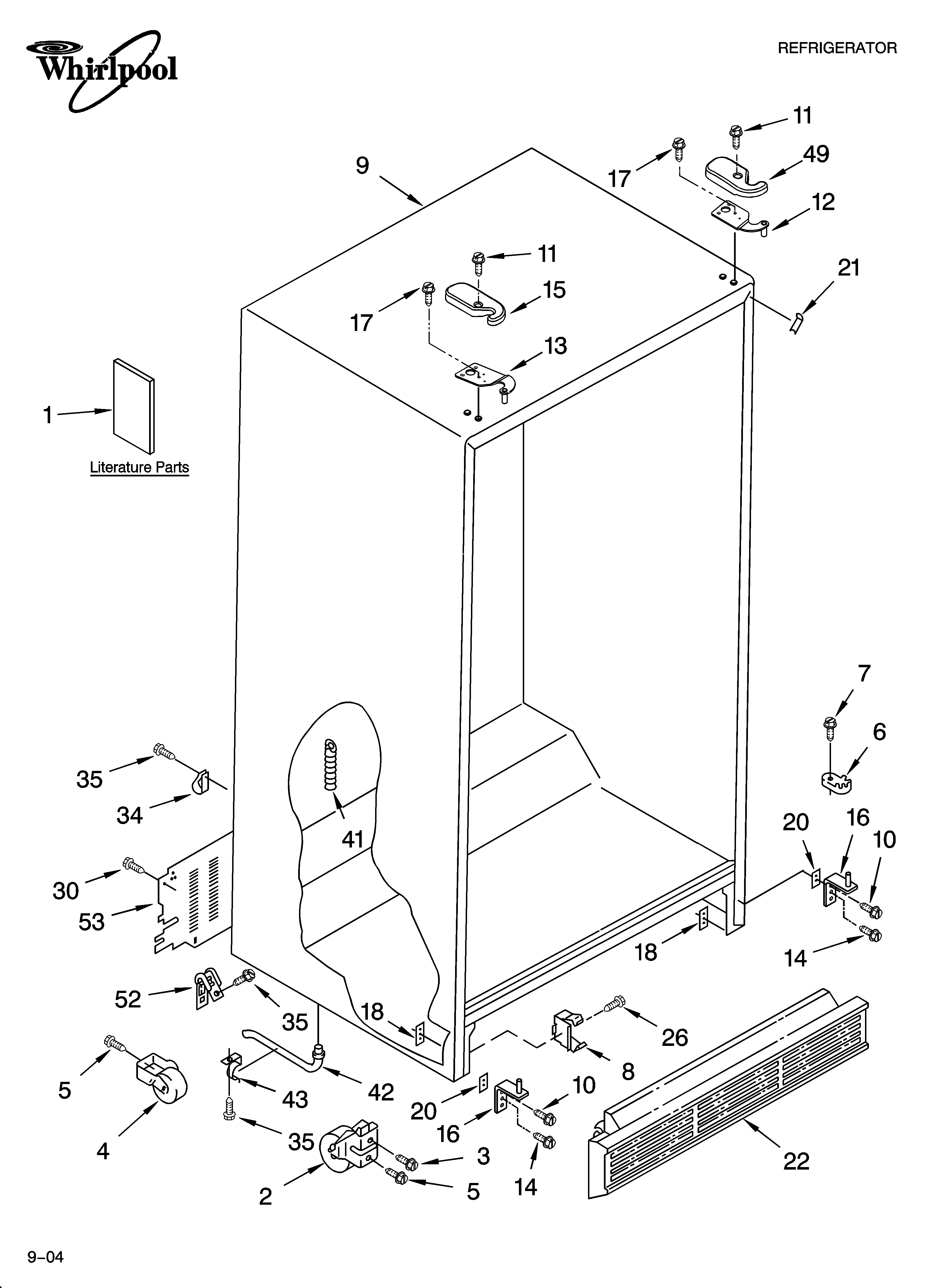 Whirlpool 8ED0GTKXKQ01 cabinet parts diagram