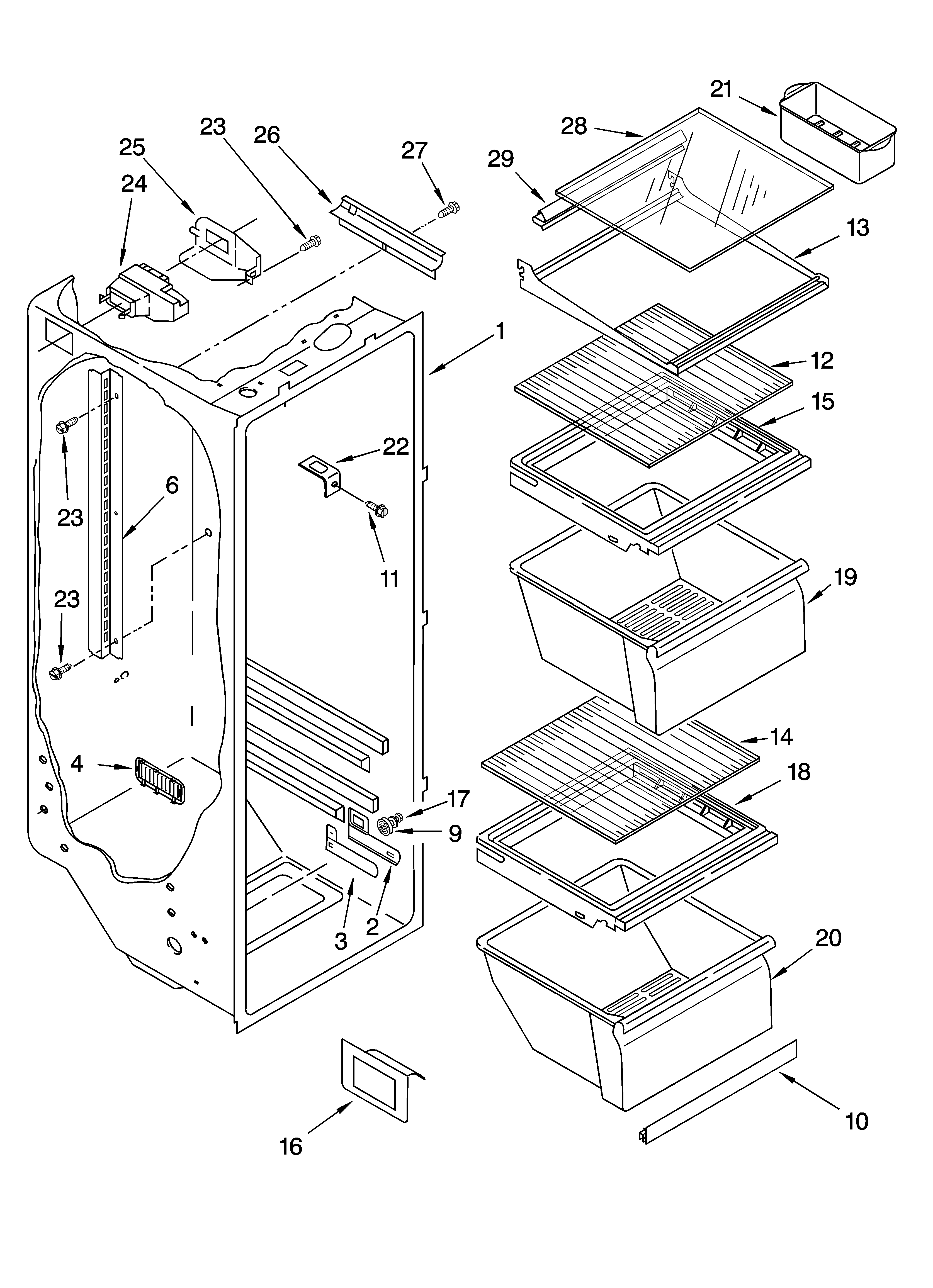 Whirlpool 8ED0GTKXKQ01 refrigerator liner parts diagram