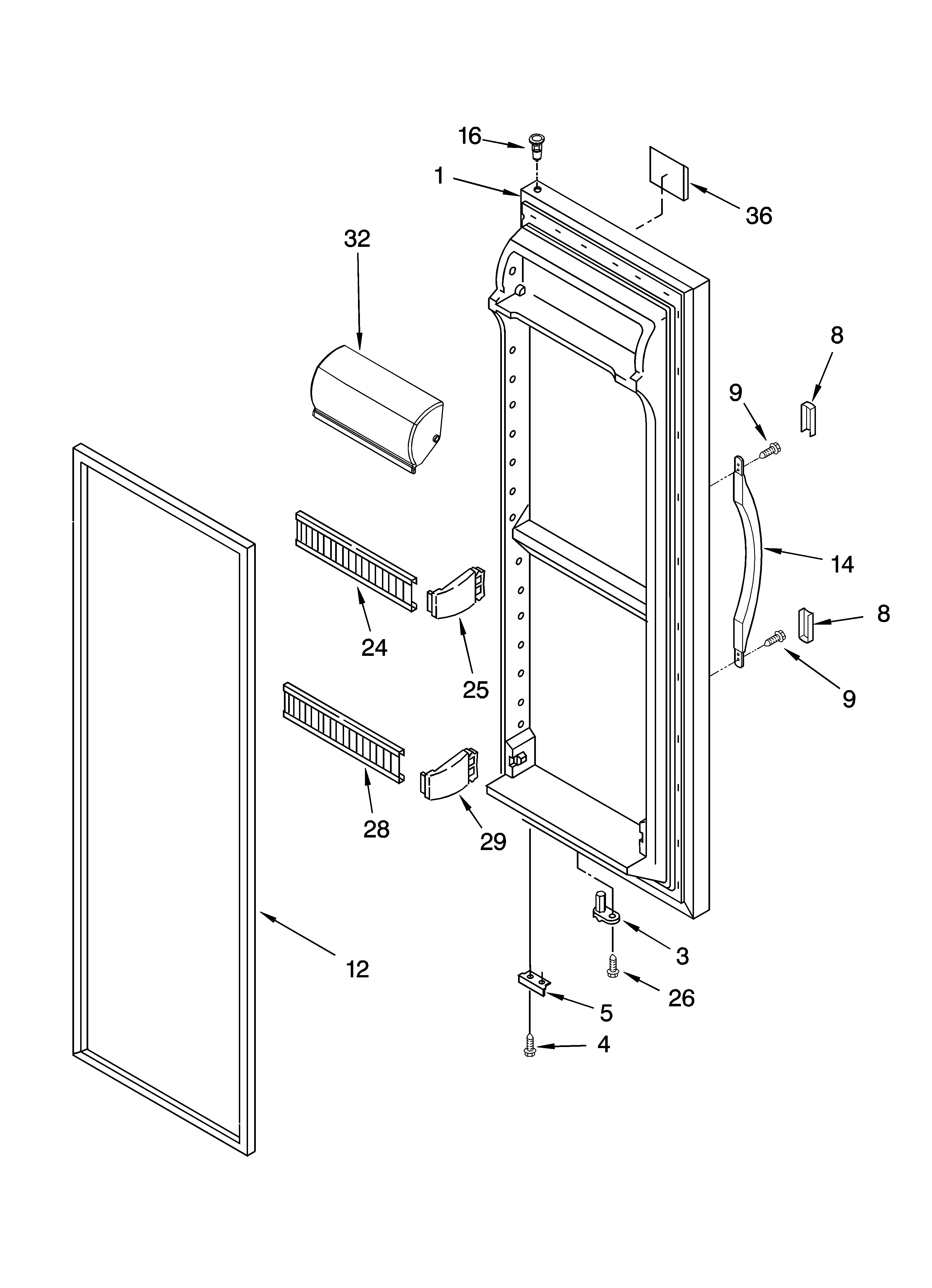 Whirlpool 8ED0GTKXKQ01 refrigerator door parts diagram