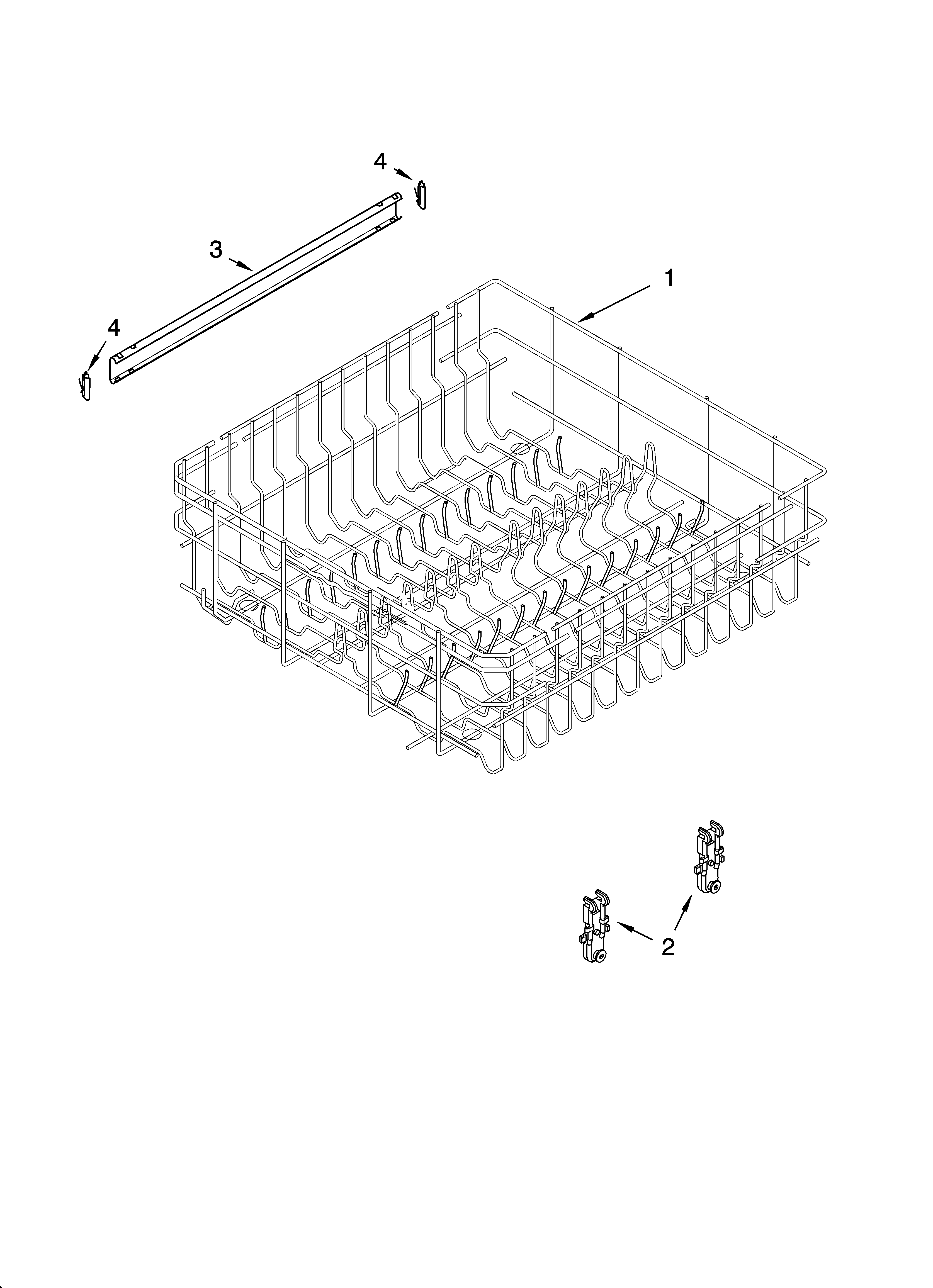 Whirlpool DUL240XTPT1 upper rack and track parts diagram