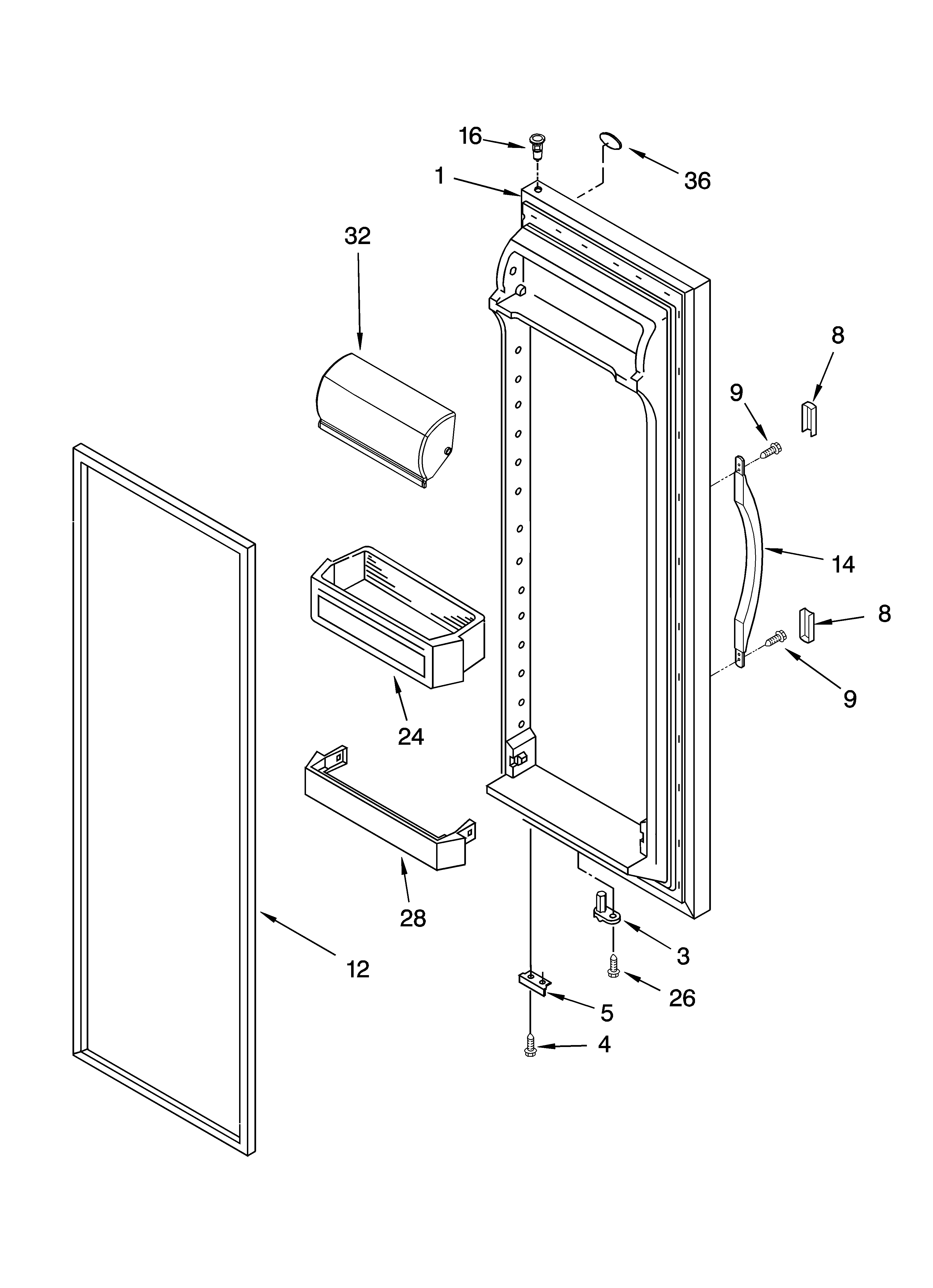Whirlpool ED0GTKXMT00 refrigerator door parts diagram
