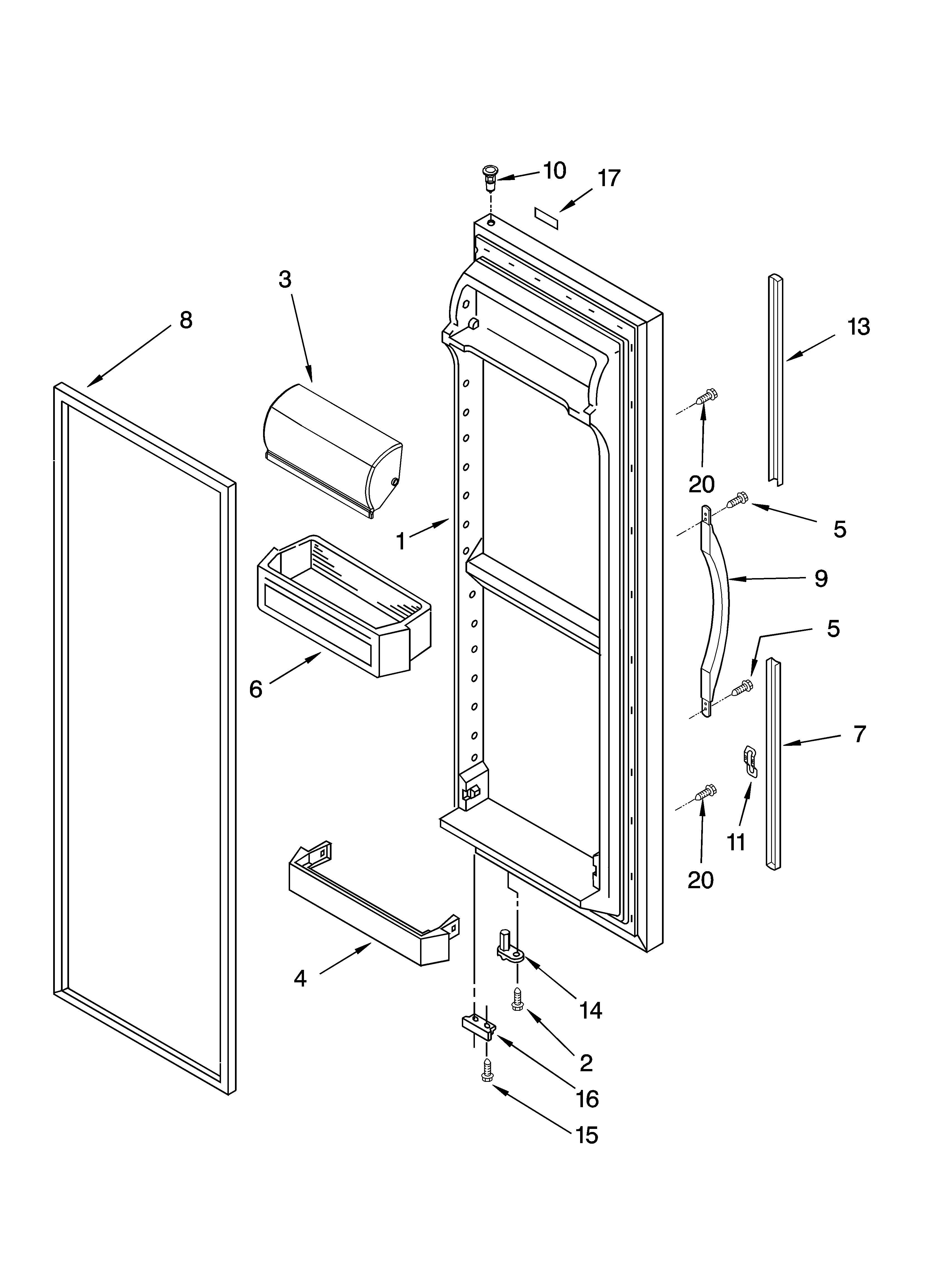 Whirlpool GD2SHKXKQ02 refrigerator door parts diagram