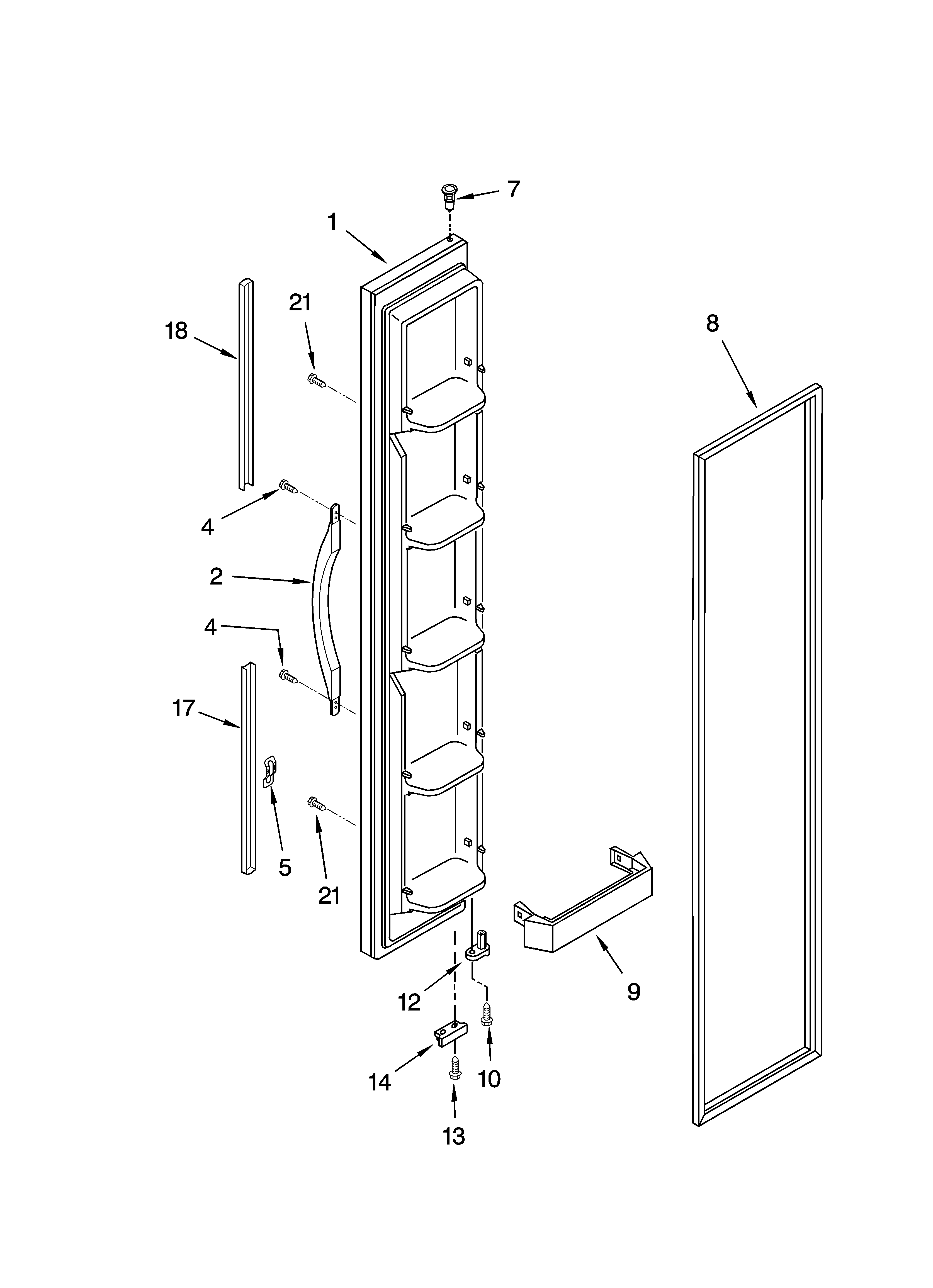 Whirlpool GD2SHKXKQ02 freezer door parts diagram