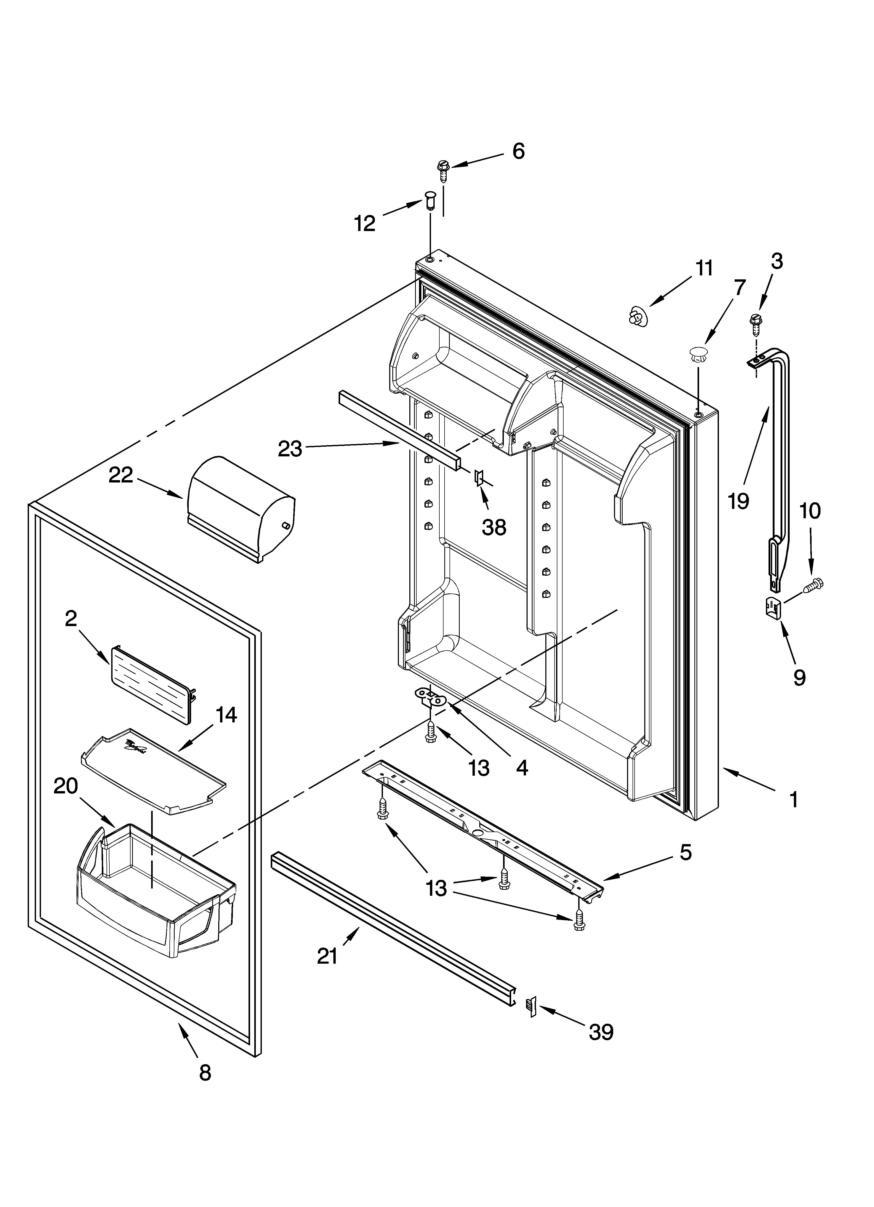 Whirlpool GT1PHWXPQ00 refrigerator door parts diagram