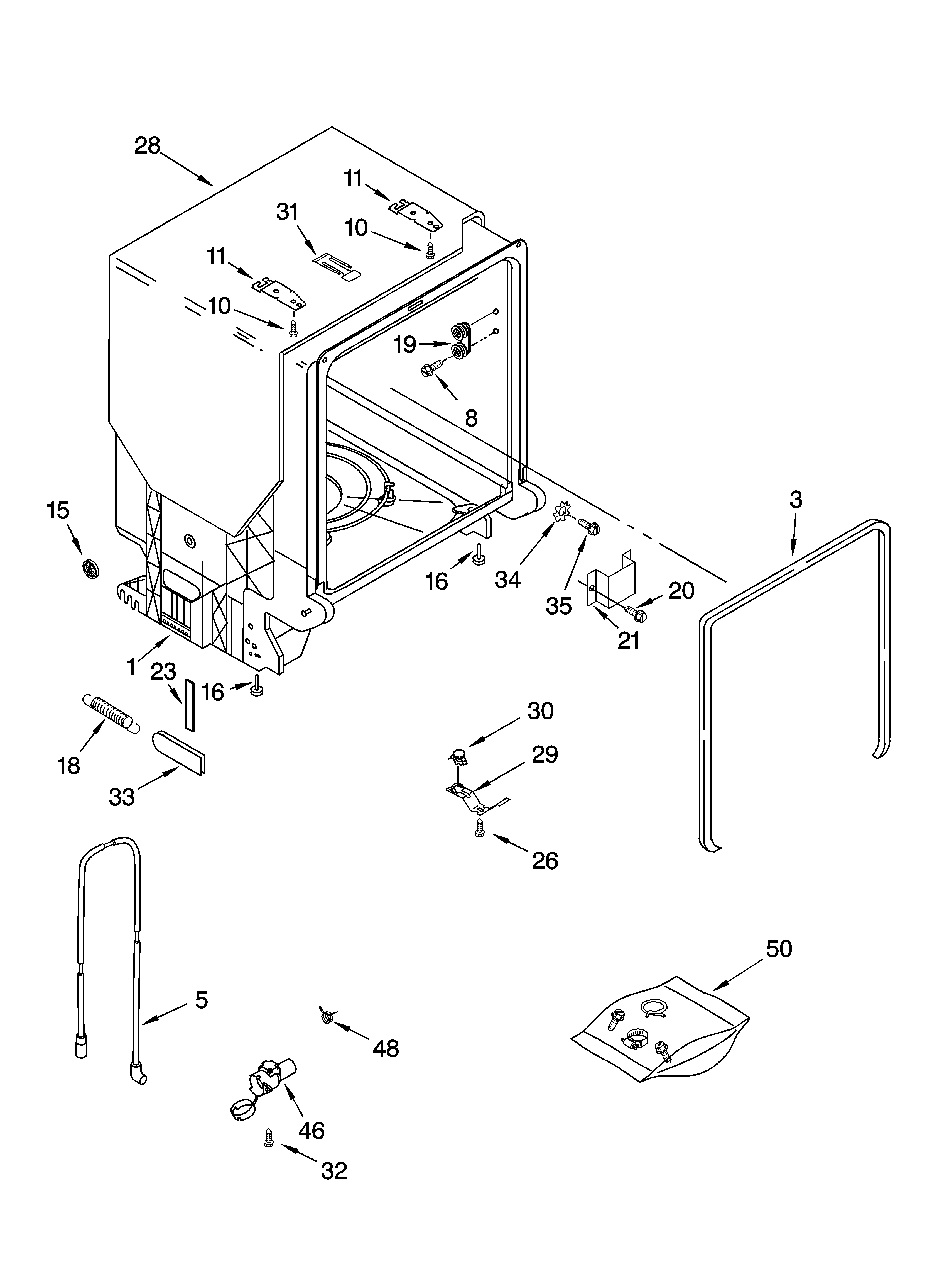 Whirlpool GU2548XTPQ0 tub and frame parts diagram