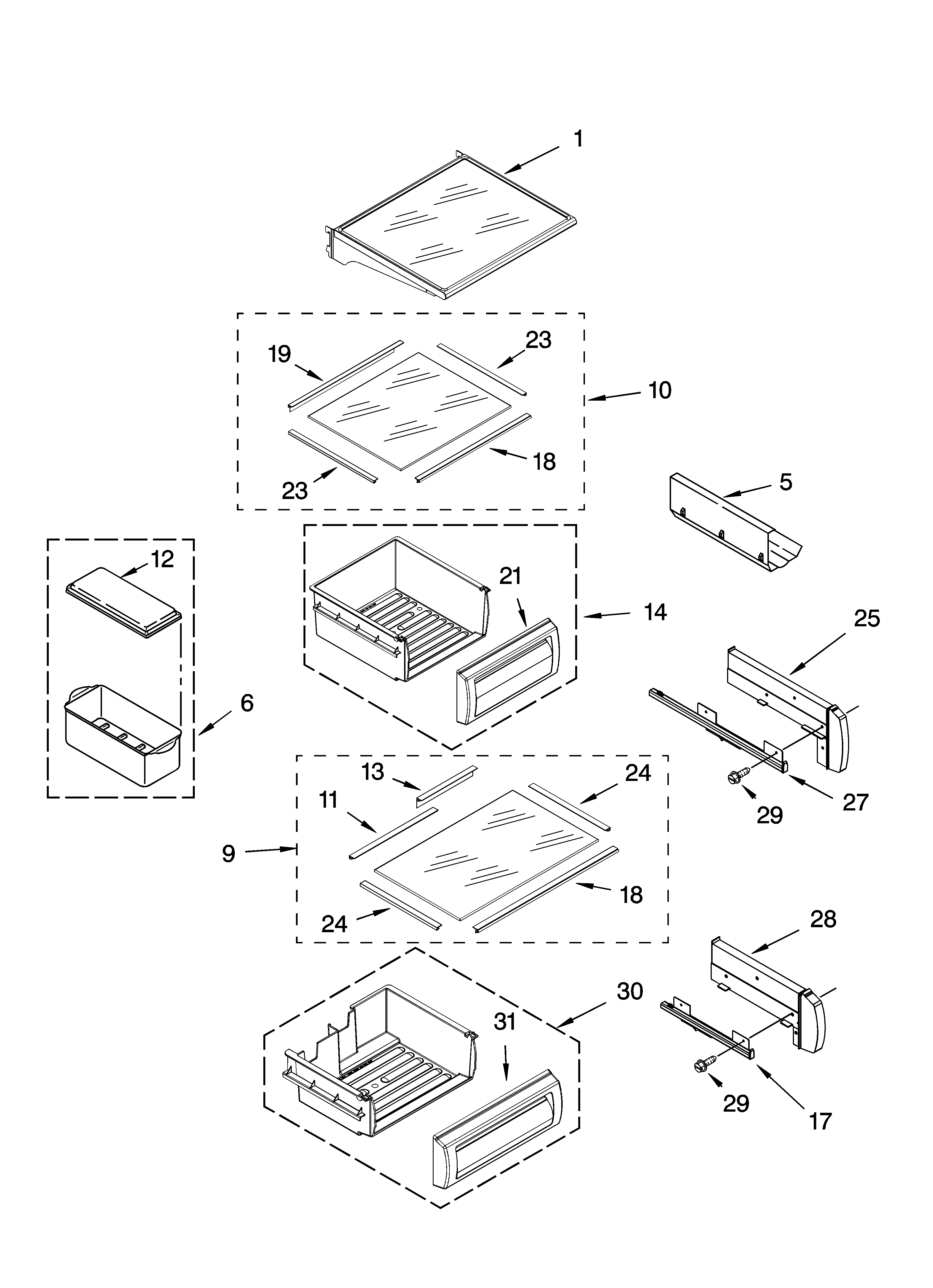 KitchenAid KSSV42FMS01 refrigerator shelf parts diagram