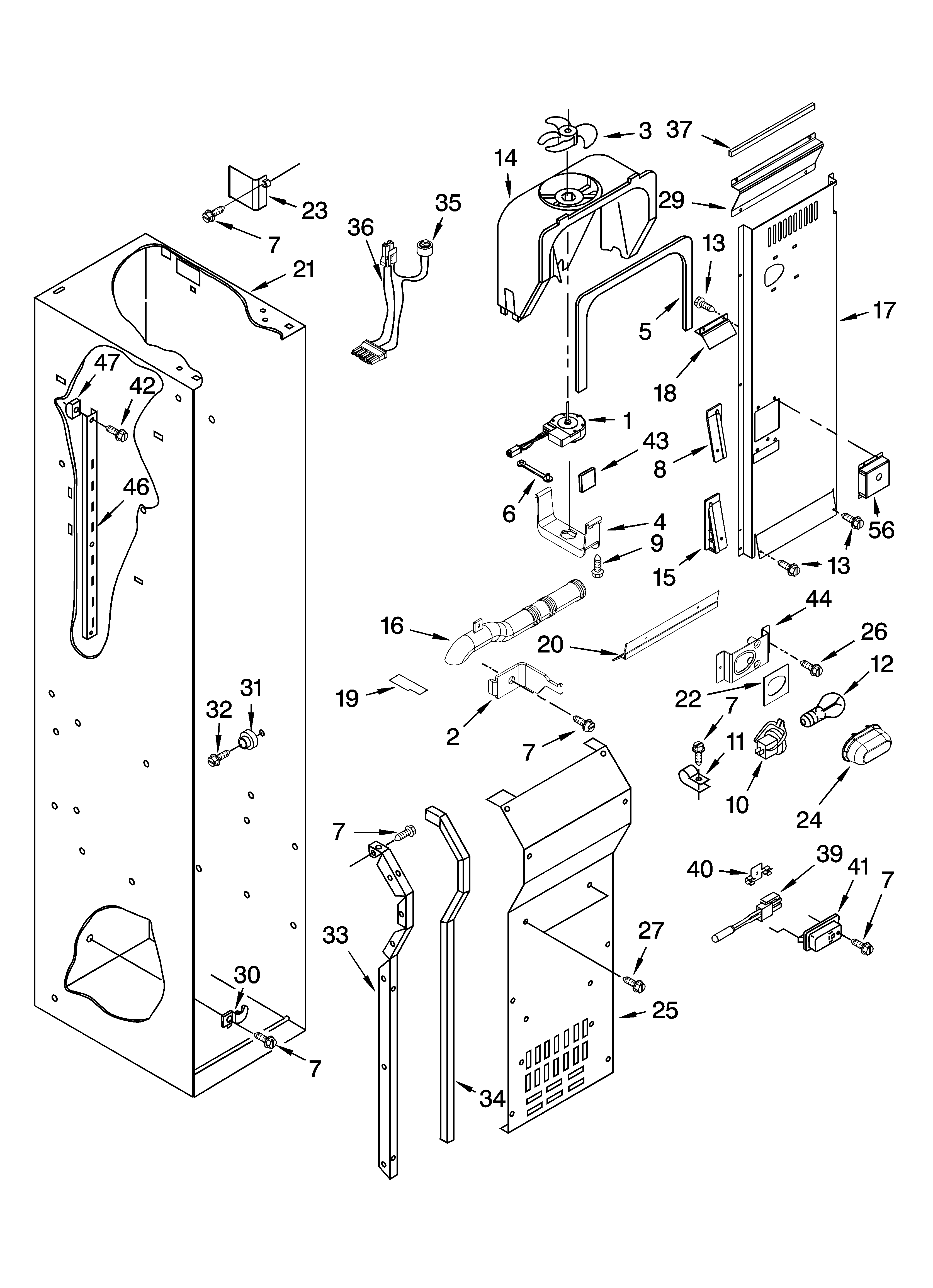 KitchenAid KSSV42FMS01 freezer liner and air flow parts diagram