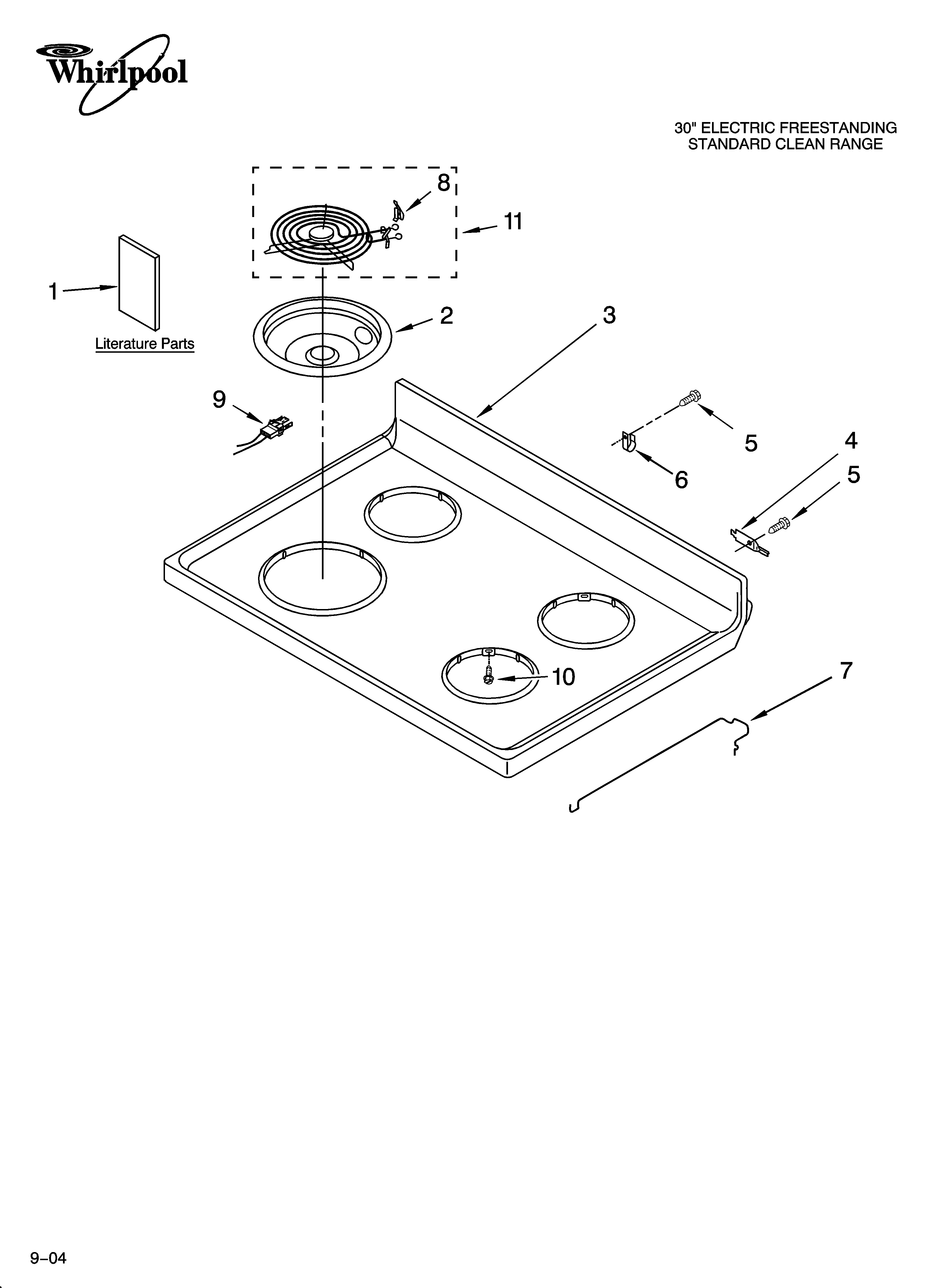 Whirlpool RF303PXKQ1 cooktop parts diagram