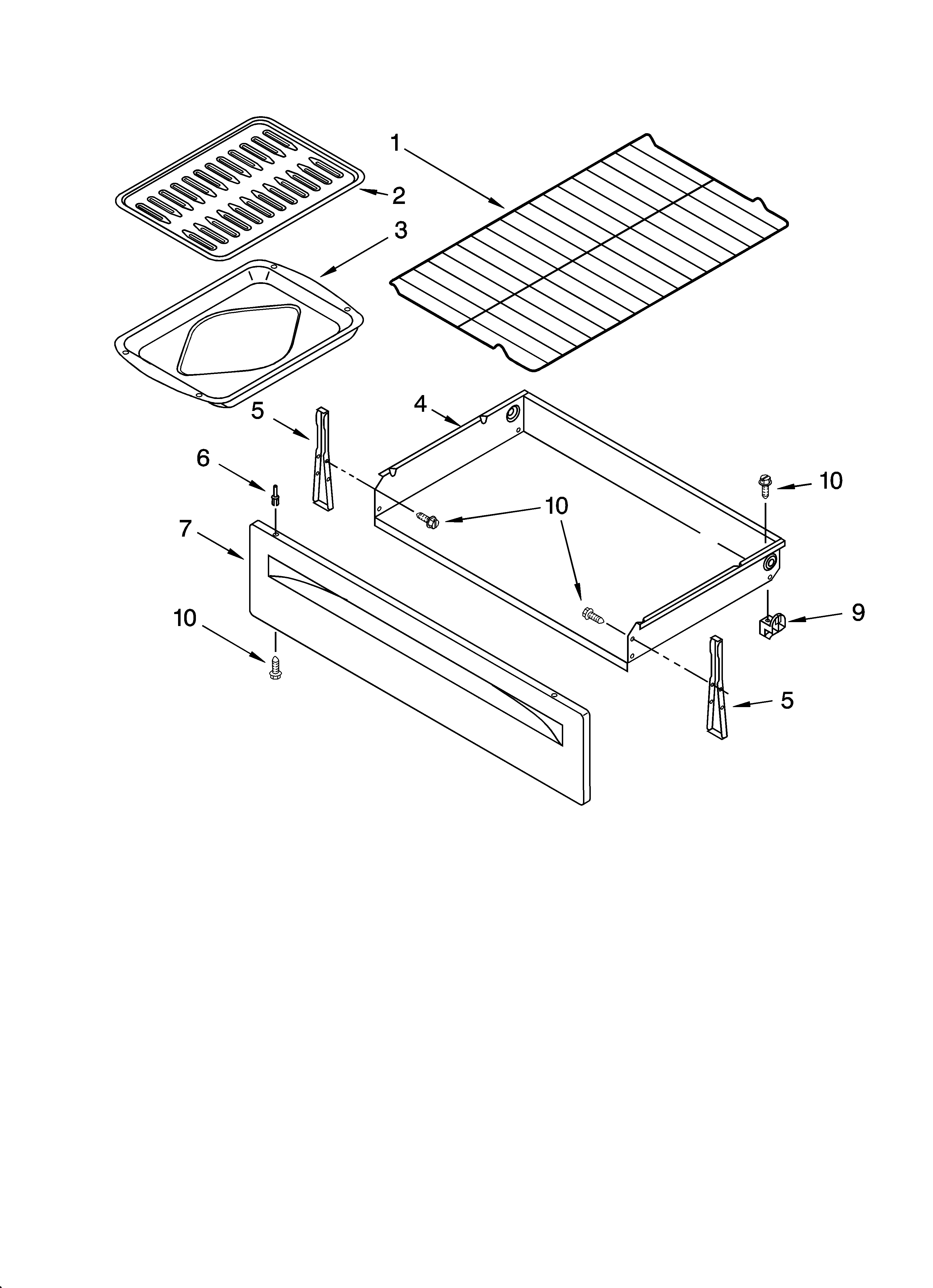 Whirlpool RF303PXKQ1 drawer & broiler parts diagram