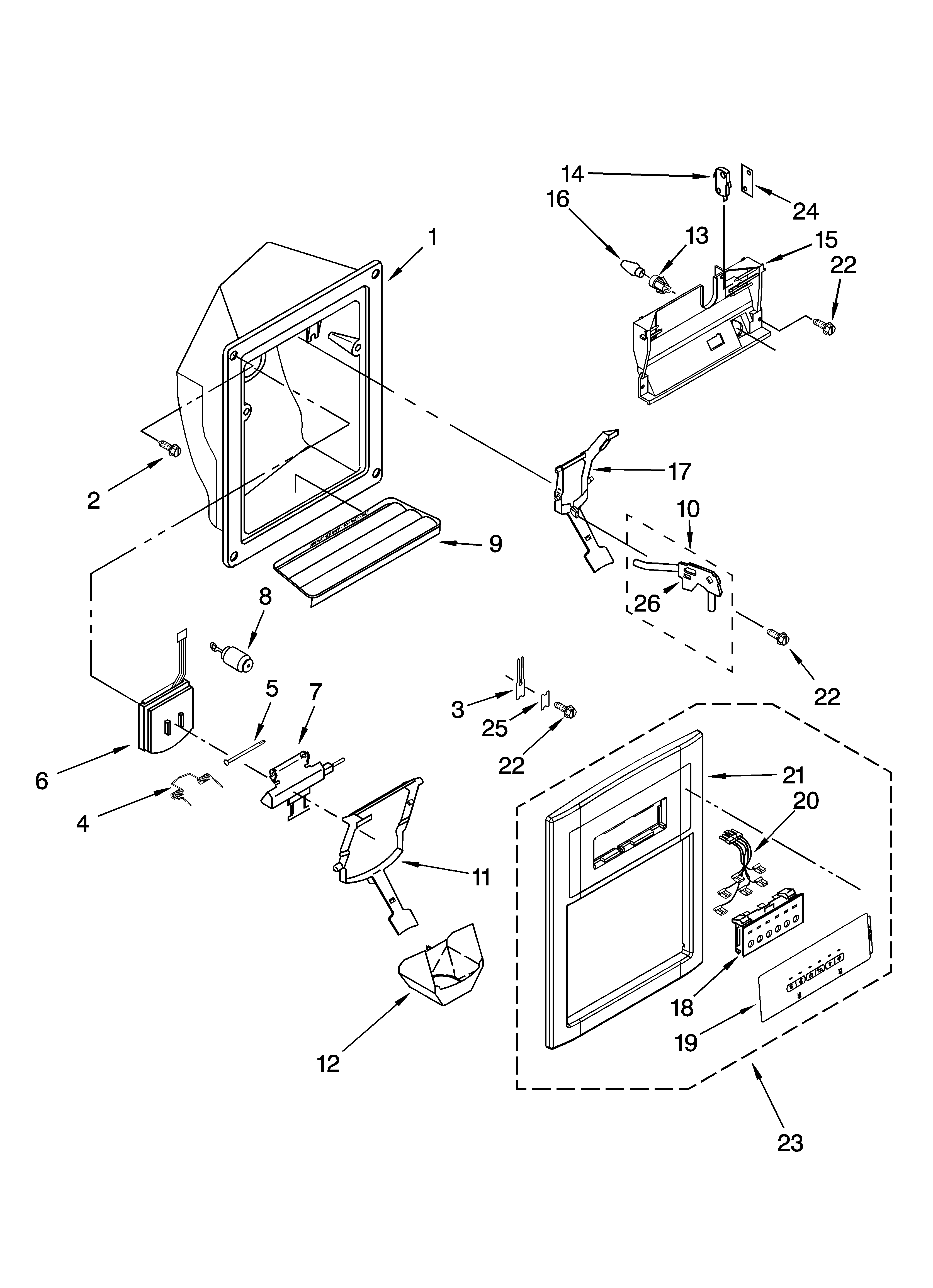 Estate TS22AGXNQ00 dispenser front parts diagram