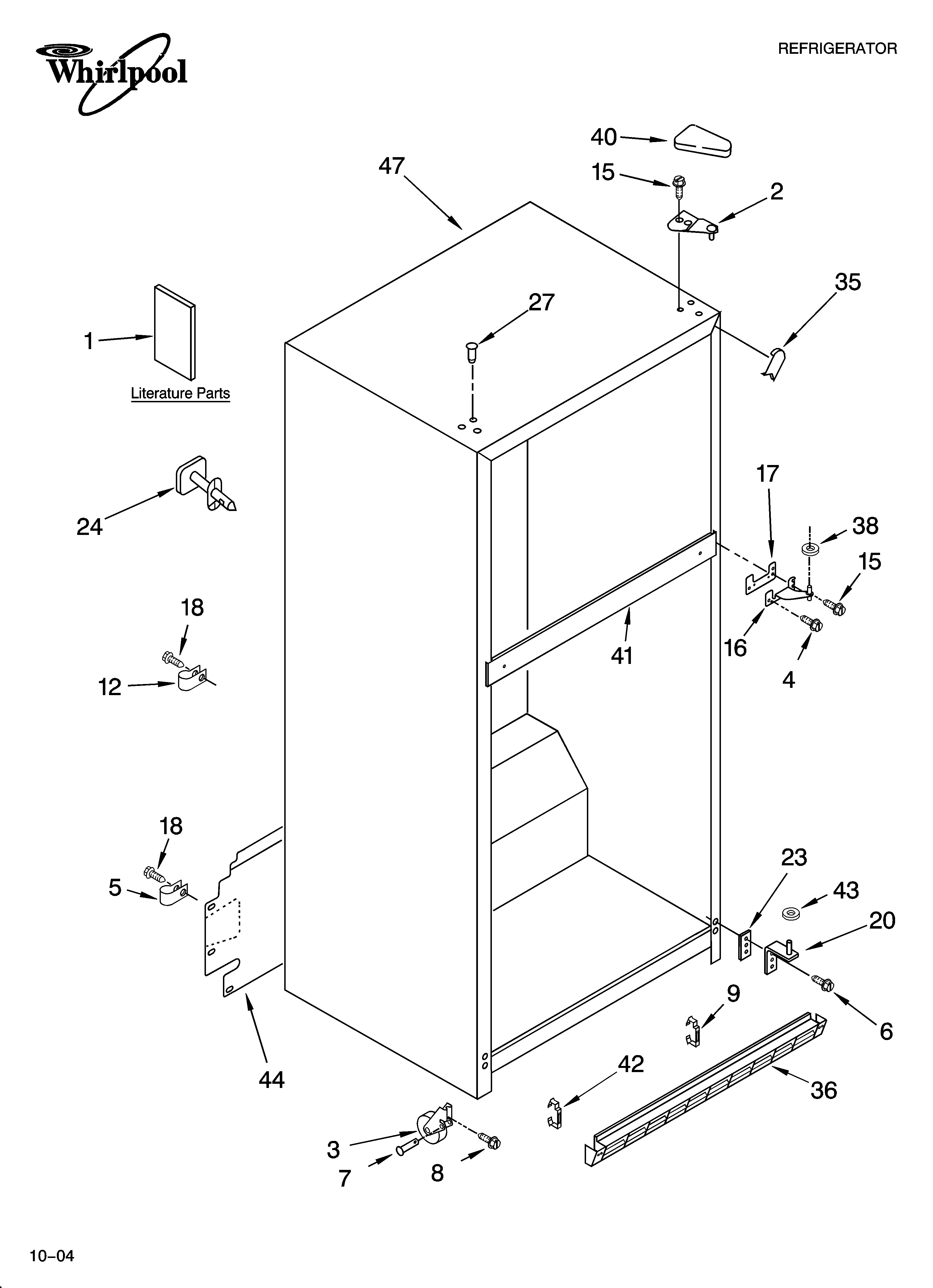 Whirlpool 8ET8WPKXKT04 cabinet parts diagram