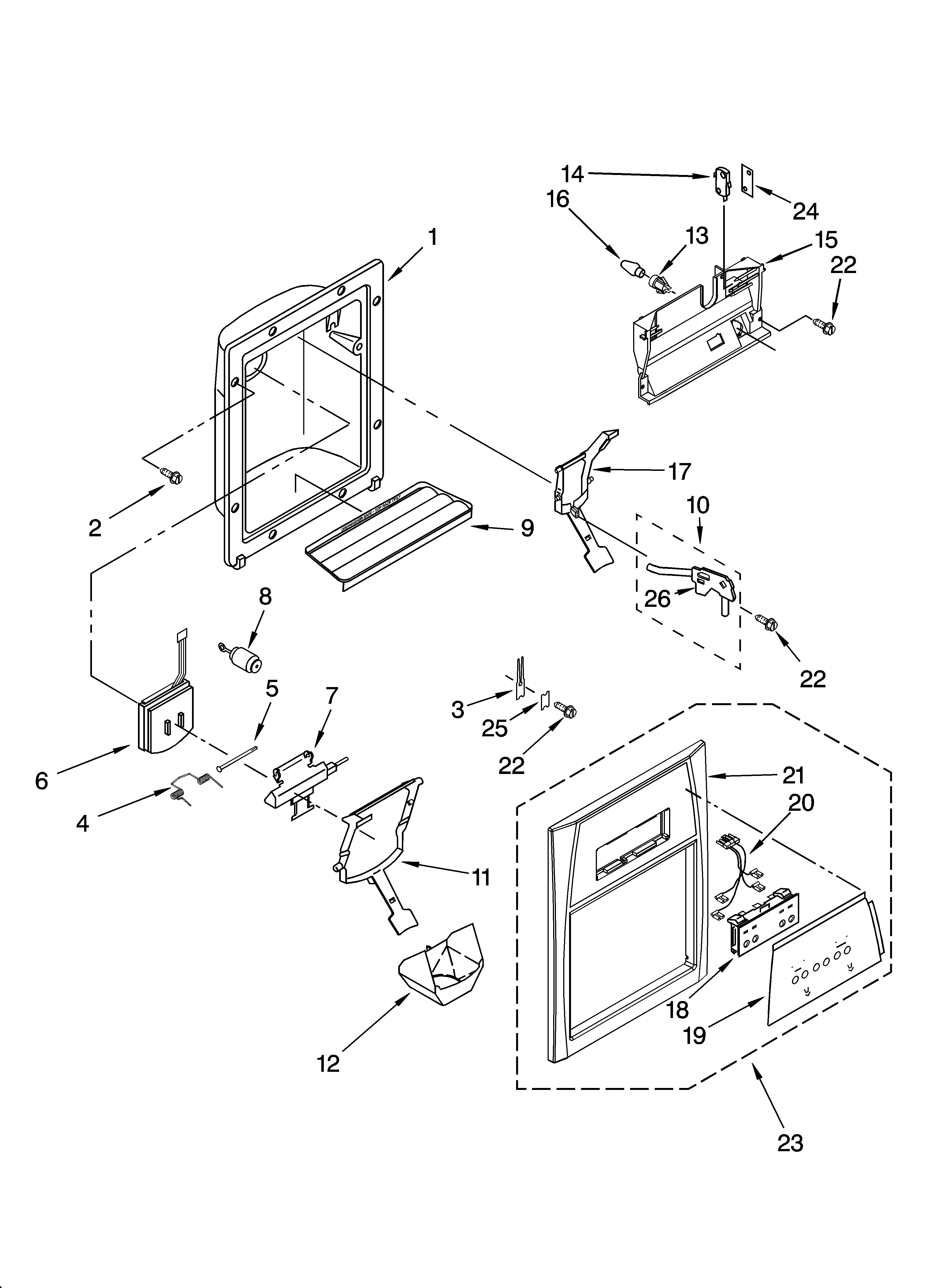 Whirlpool ED5LHGXNT00 dispenser front parts diagram
