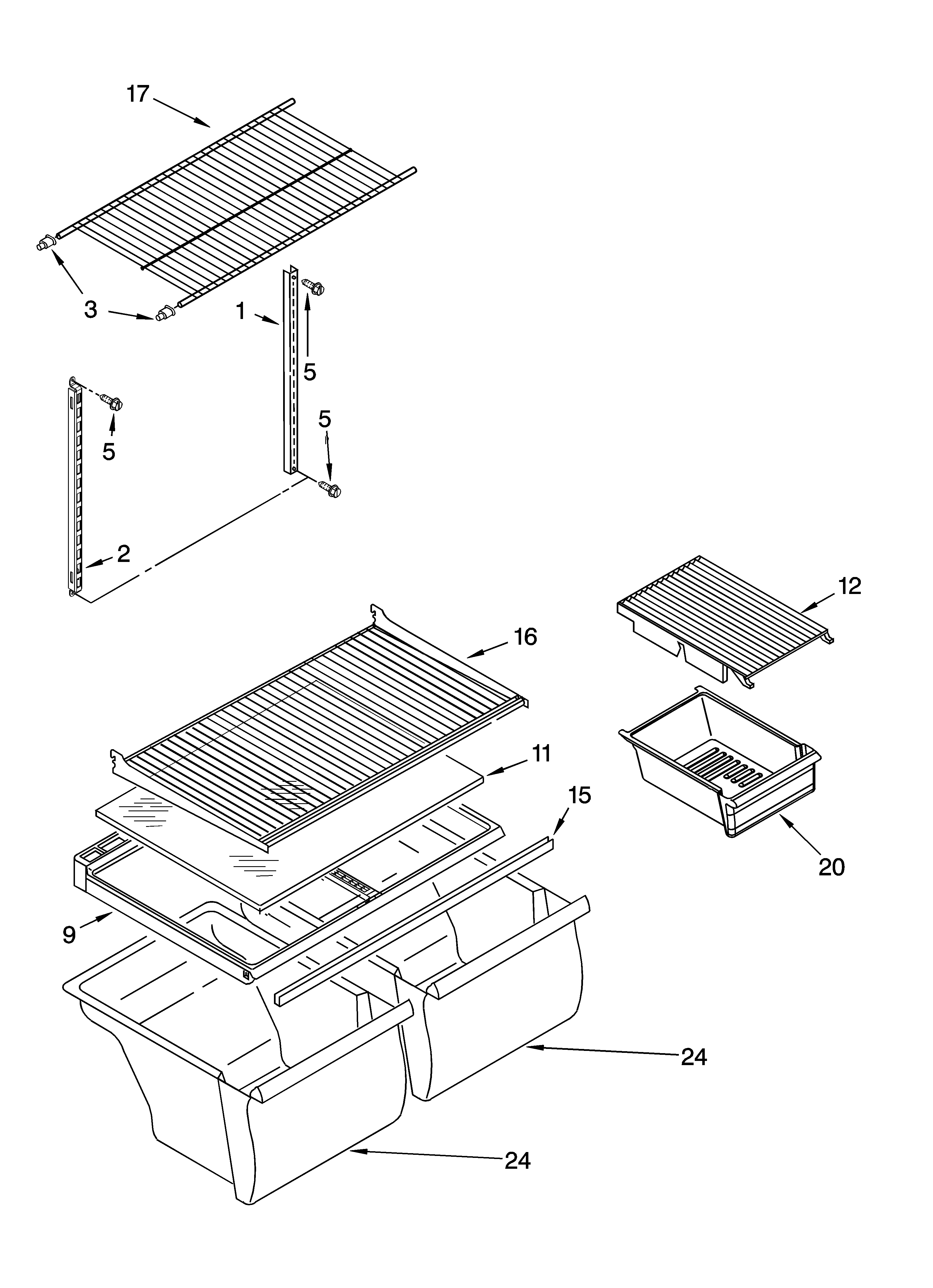 Whirlpool ET1WTKXKT04 shelf parts, optional parts diagram