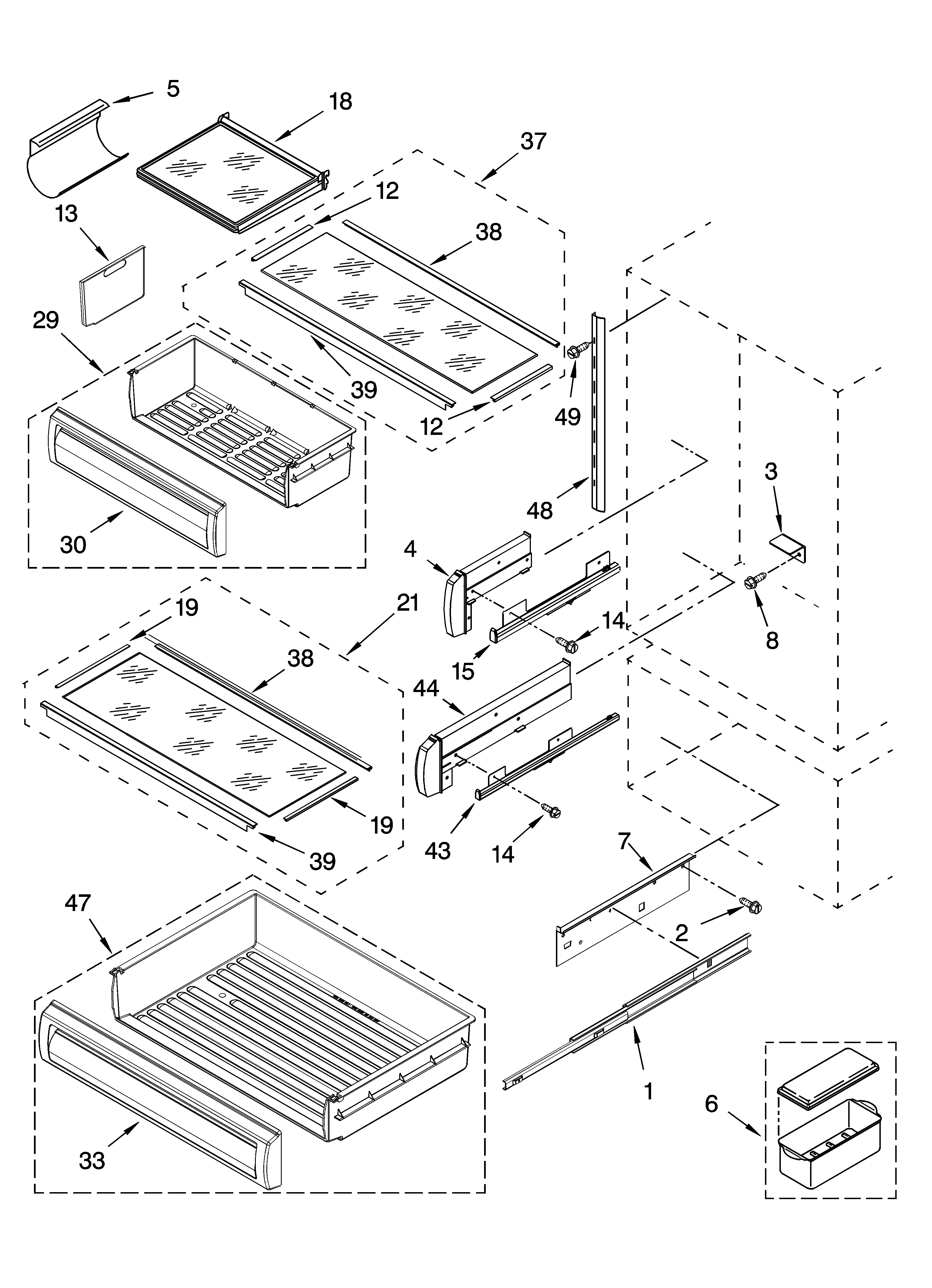 KitchenAid KBLC36FMS01 refrigerator shelf parts diagram