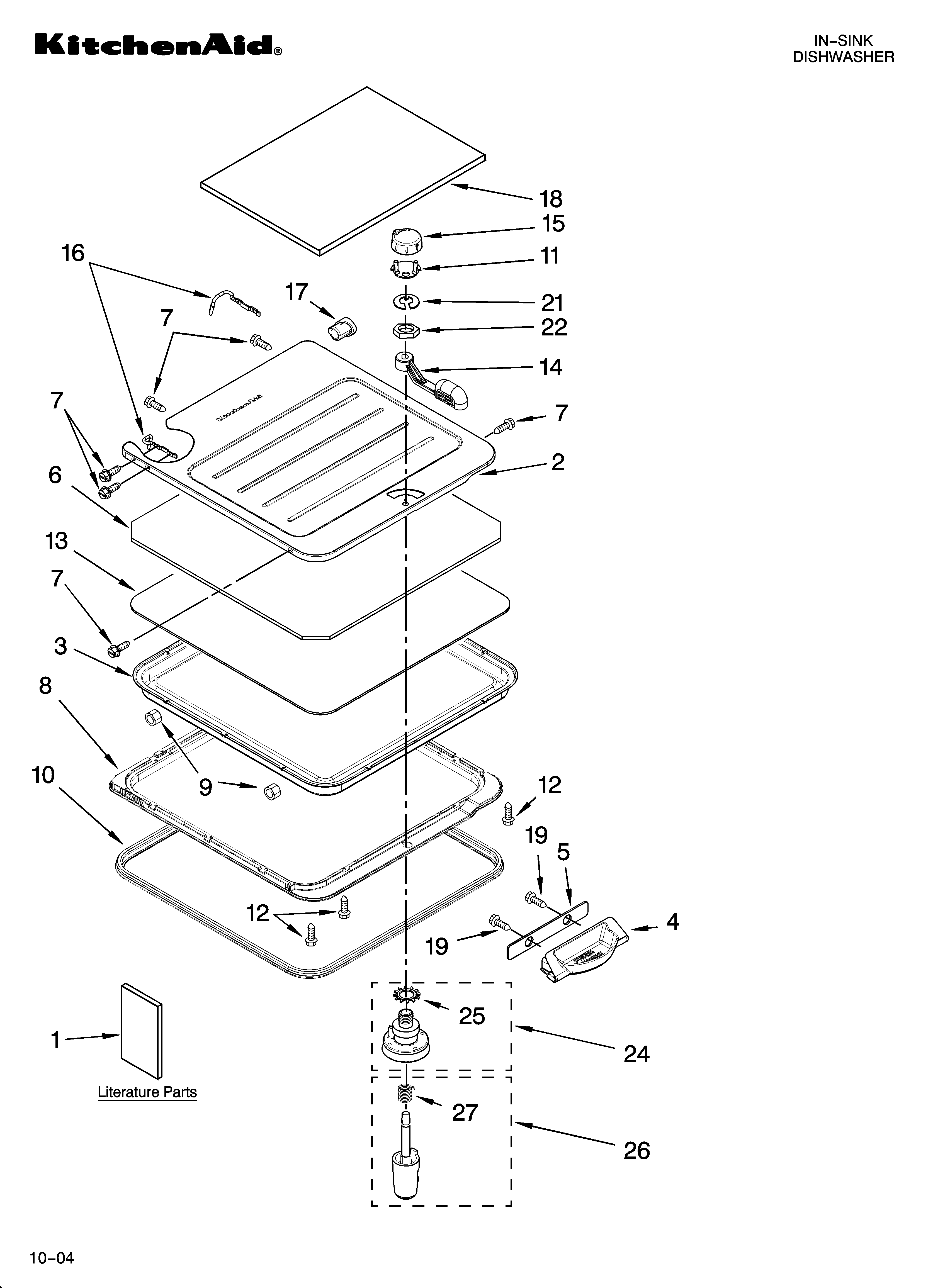 KitchenAid KIDS36EPSS0 lid and latch parts diagram
