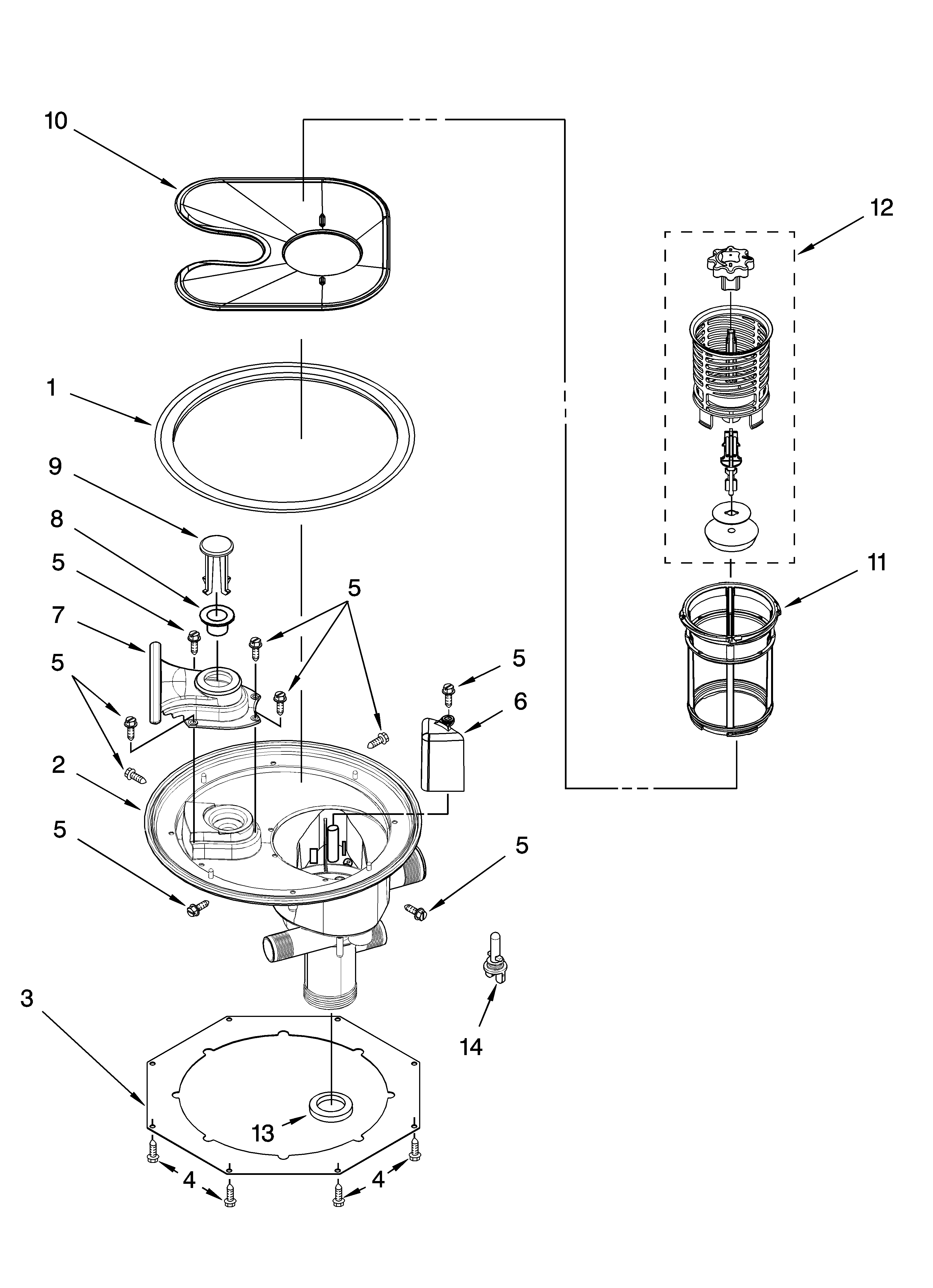 KitchenAid KIDS36EPSS0 sump and strainer parts diagram