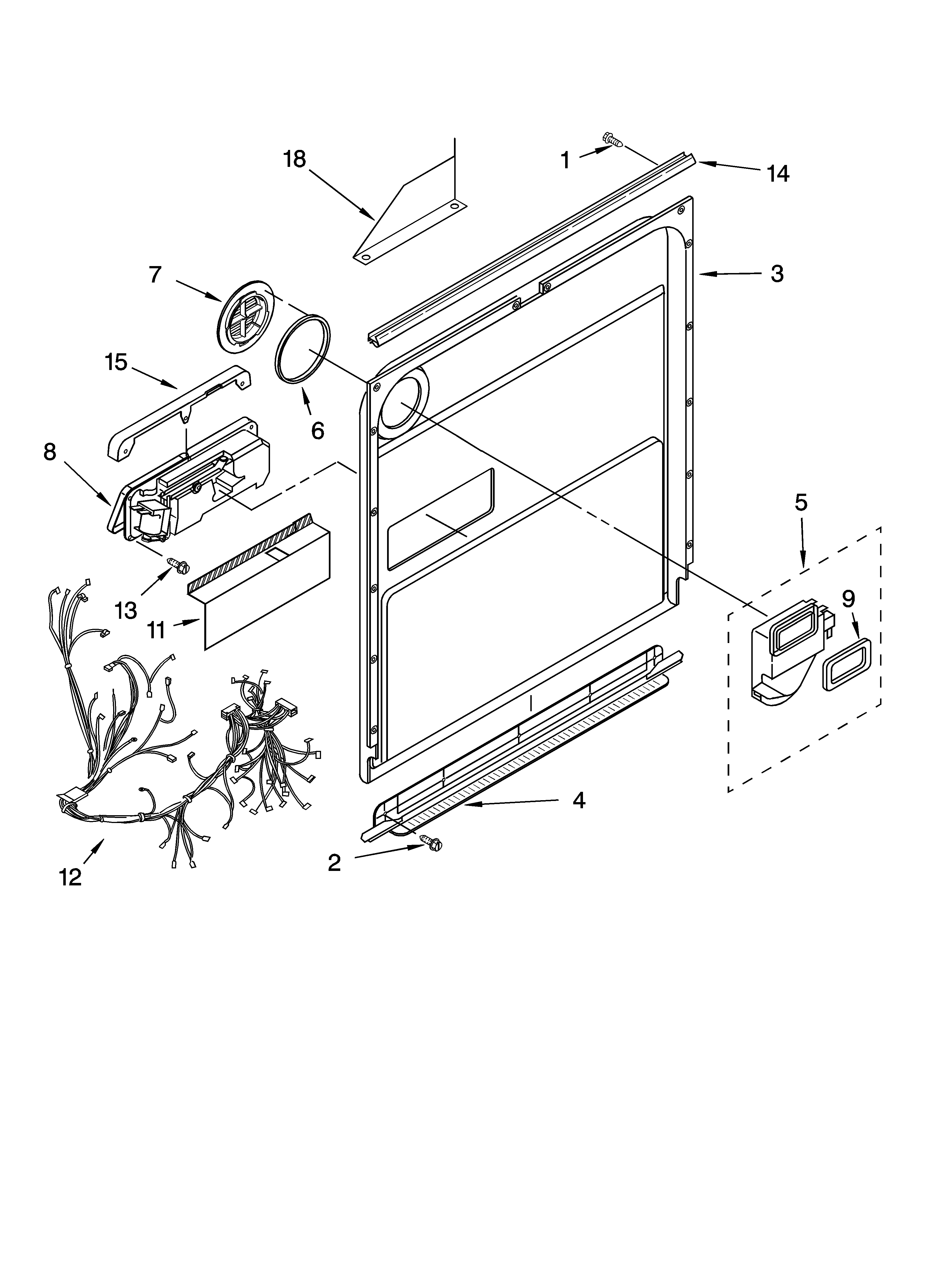 KitchenAid KUDC01TMBL6 door and latch parts diagram