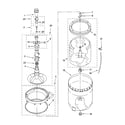 Whirlpool LSQ9110PW2 agitator, basket and tub parts diagram