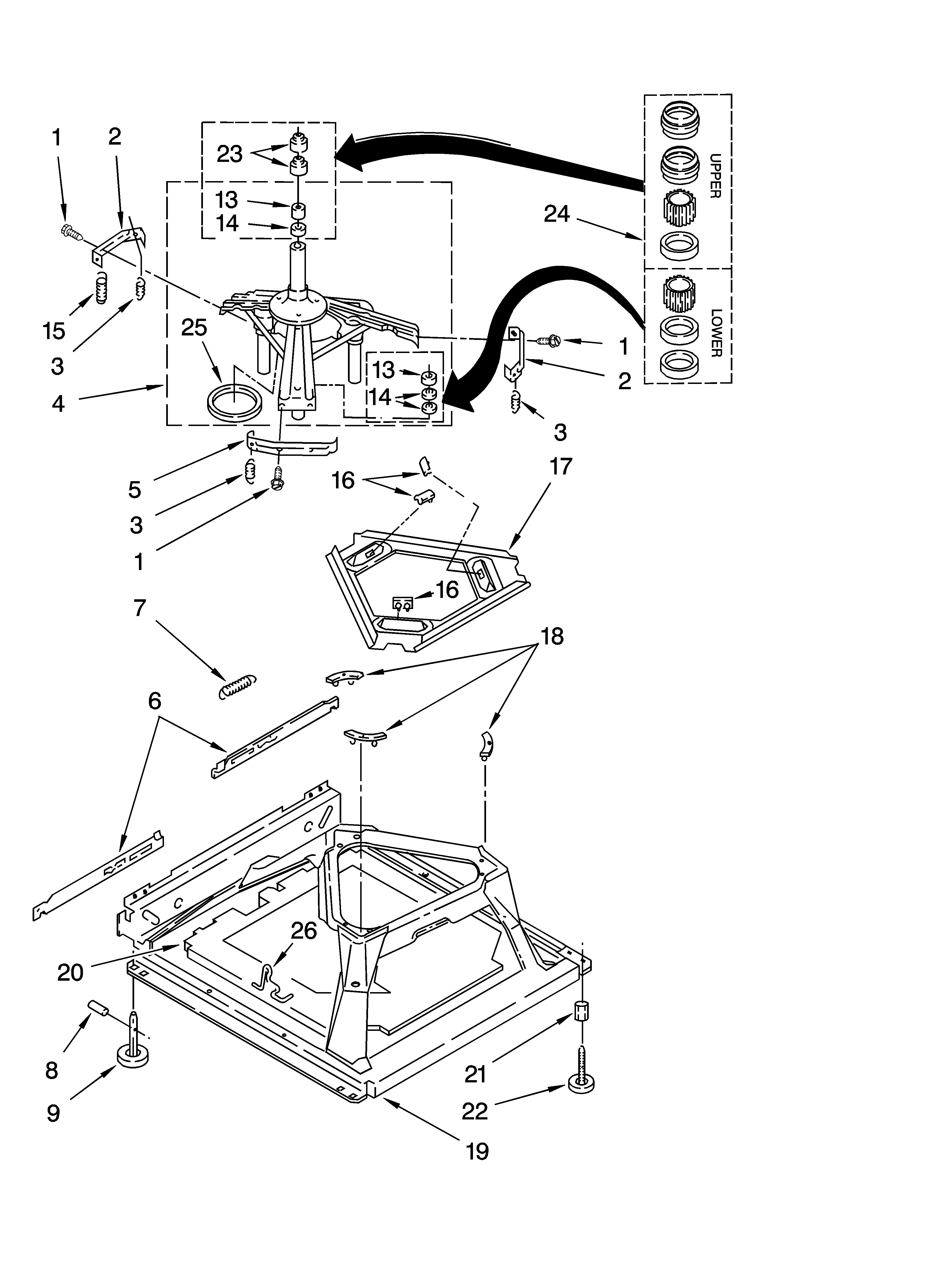Whirlpool LSQ9550PW2 machine base parts diagram