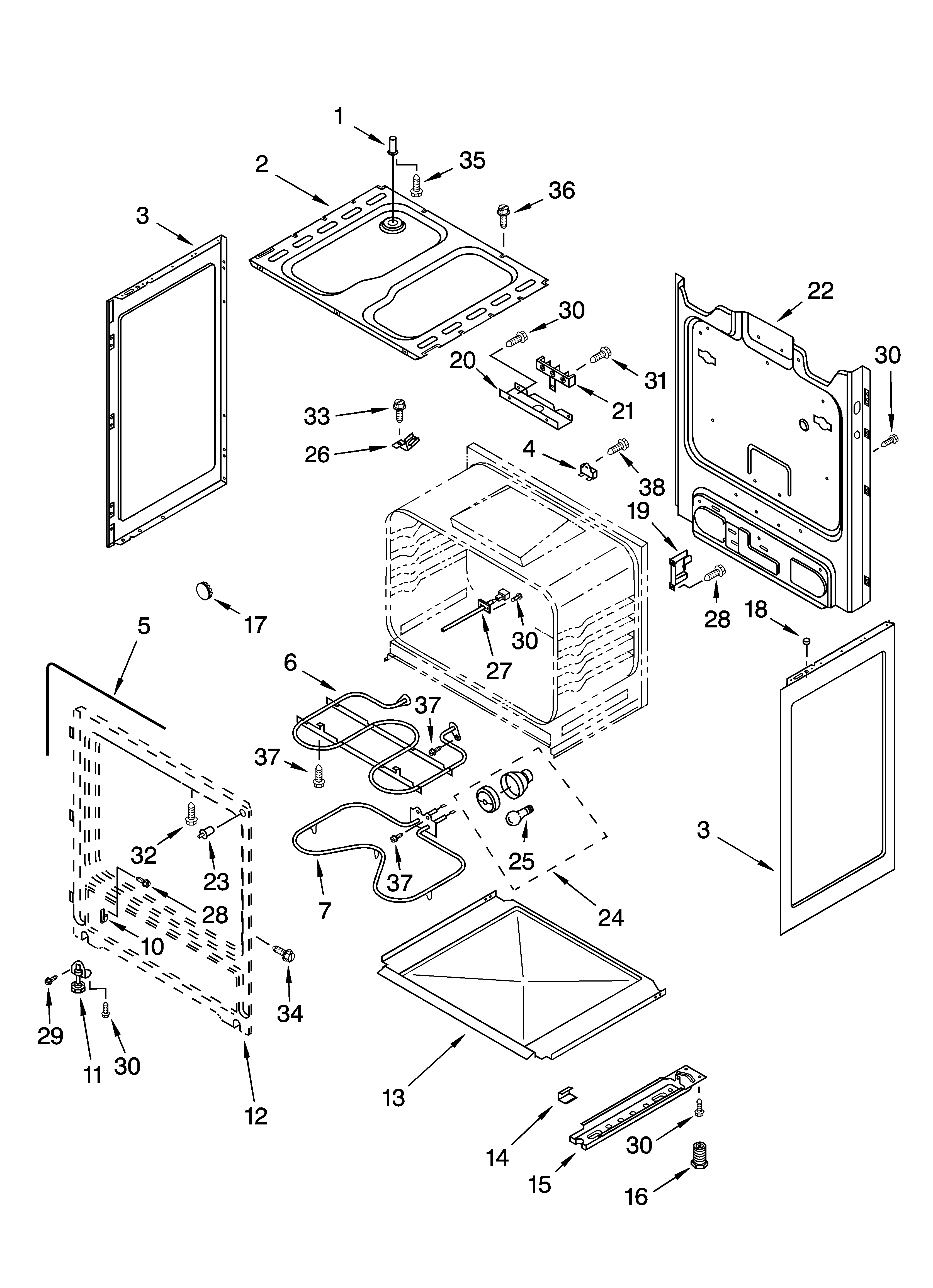 Whirlpool RF315PXMQ0 chassis parts diagram