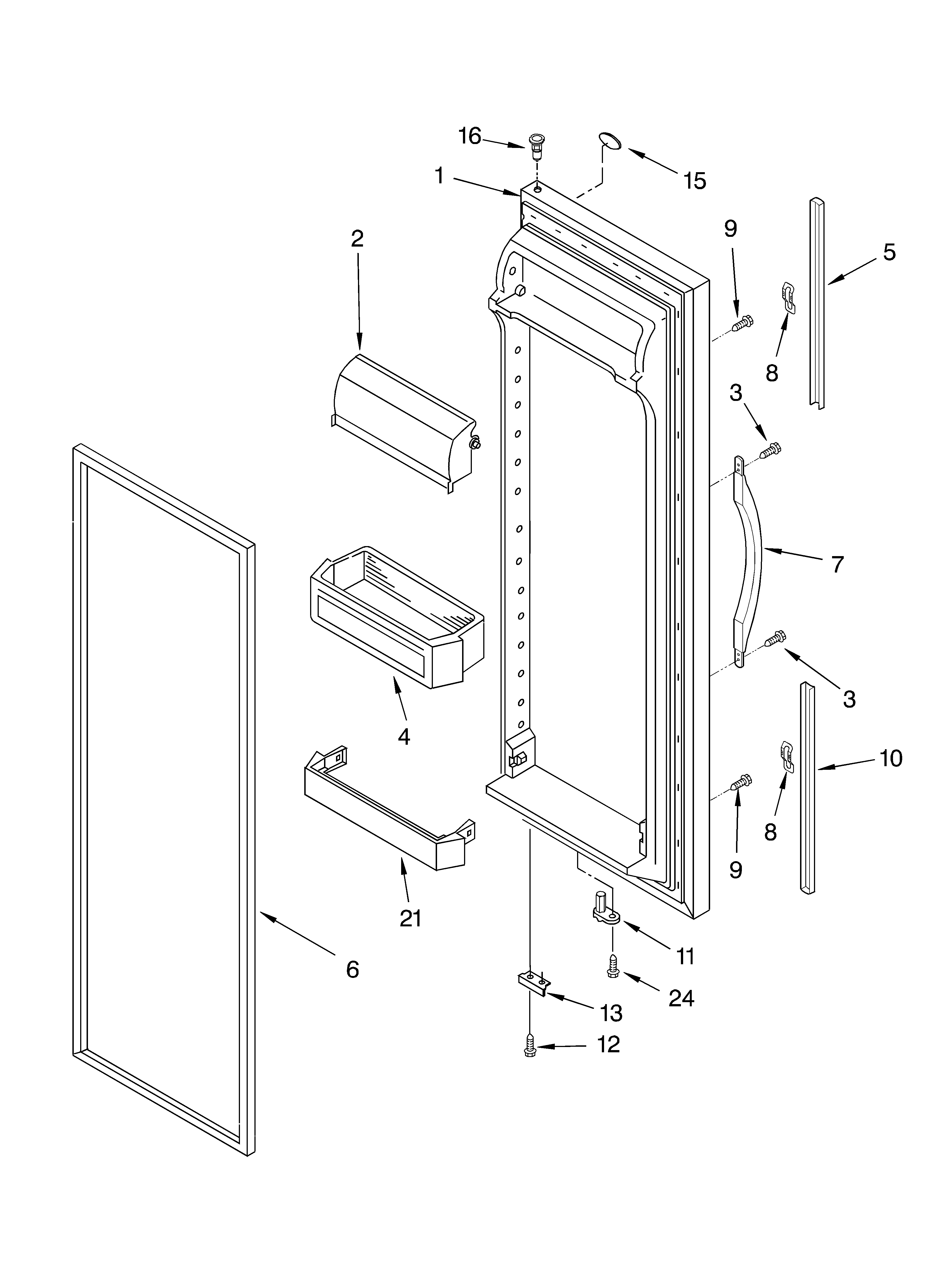 Whirlpool ED2NTGXMT00 refrigerator door parts diagram