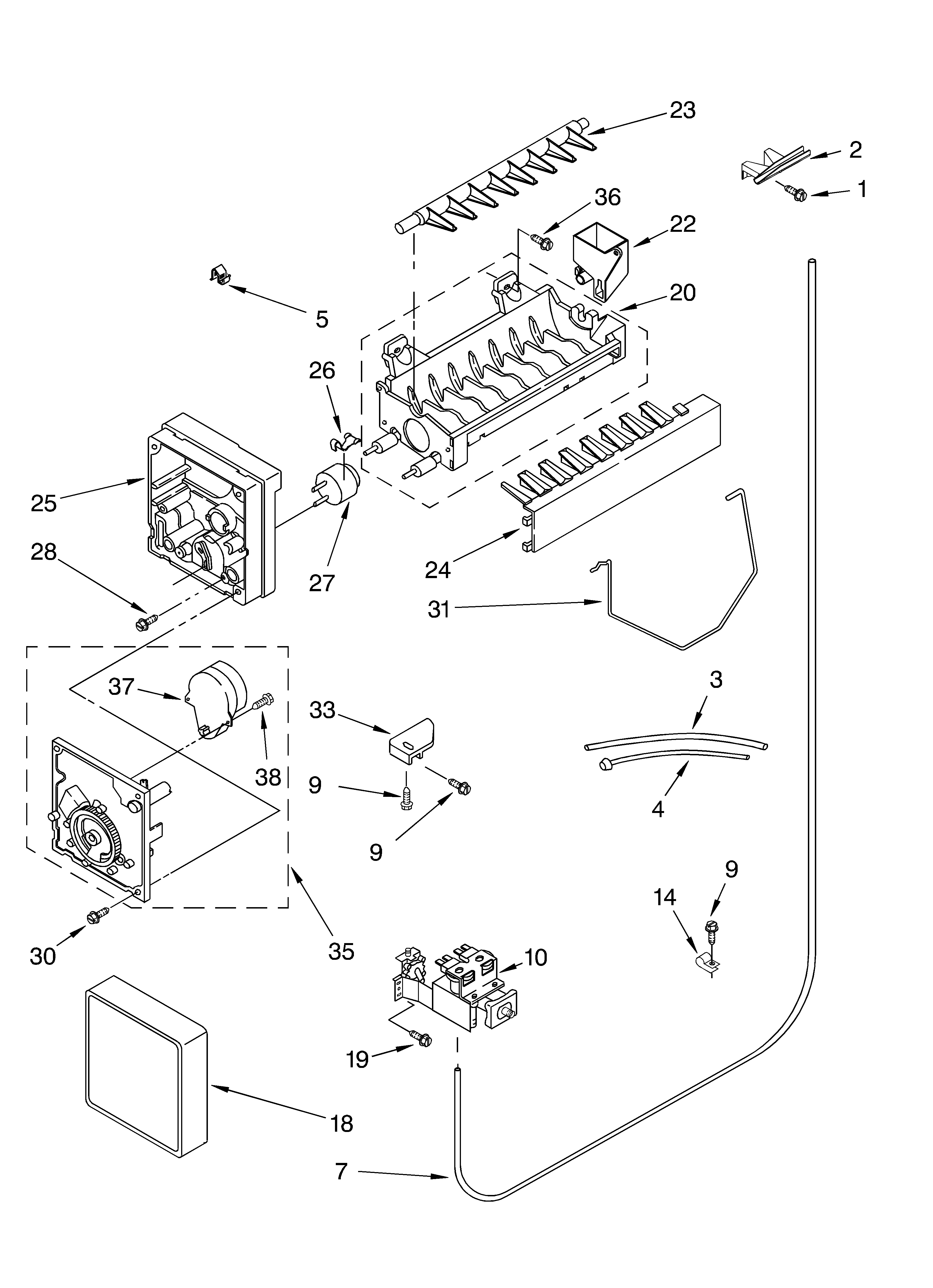 Whirlpool ED2NTGXMT00 icemaker parts, parts not illustrated diagram