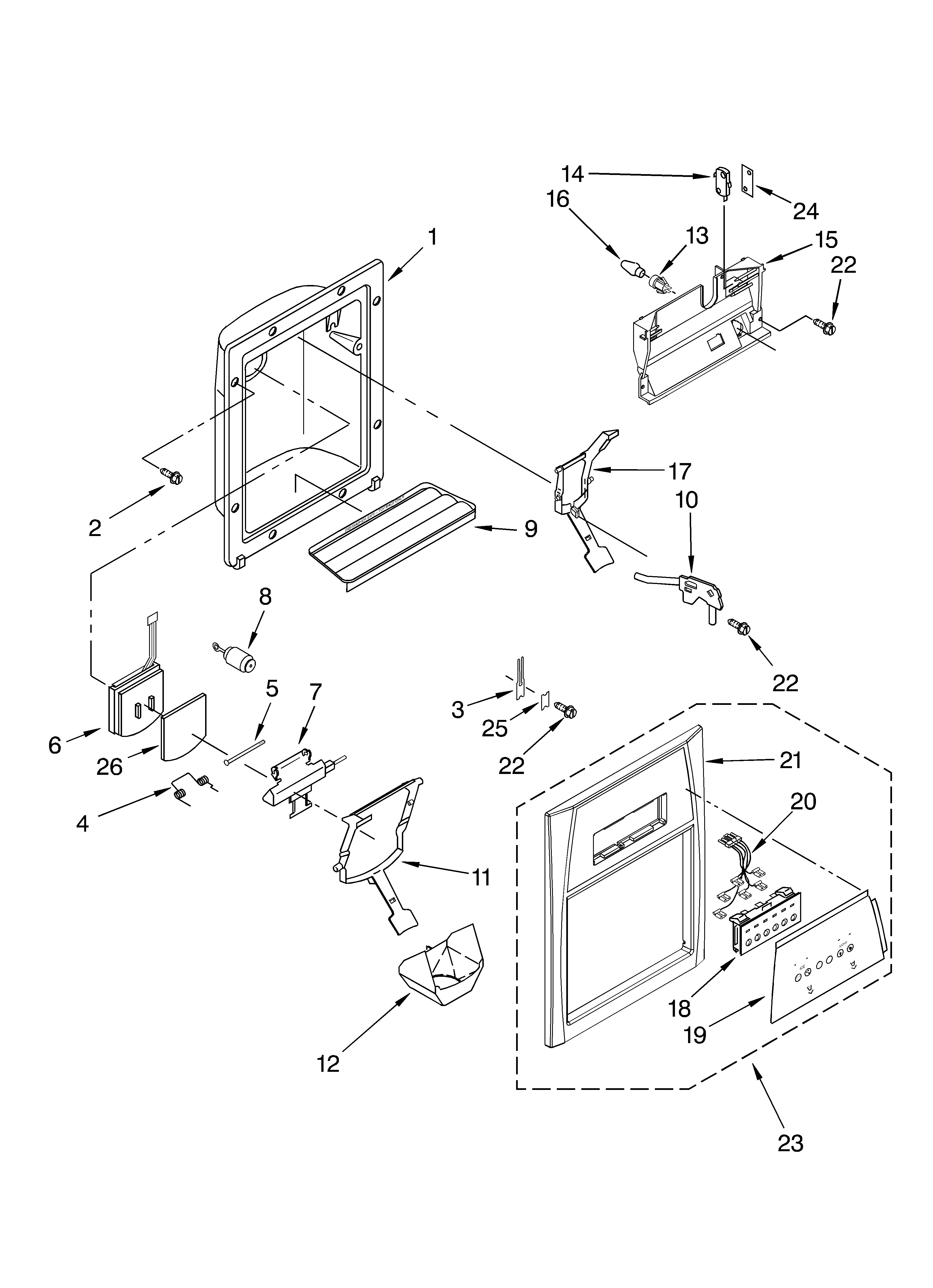Whirlpool ED2SHAXMQ00 dispenser front parts diagram