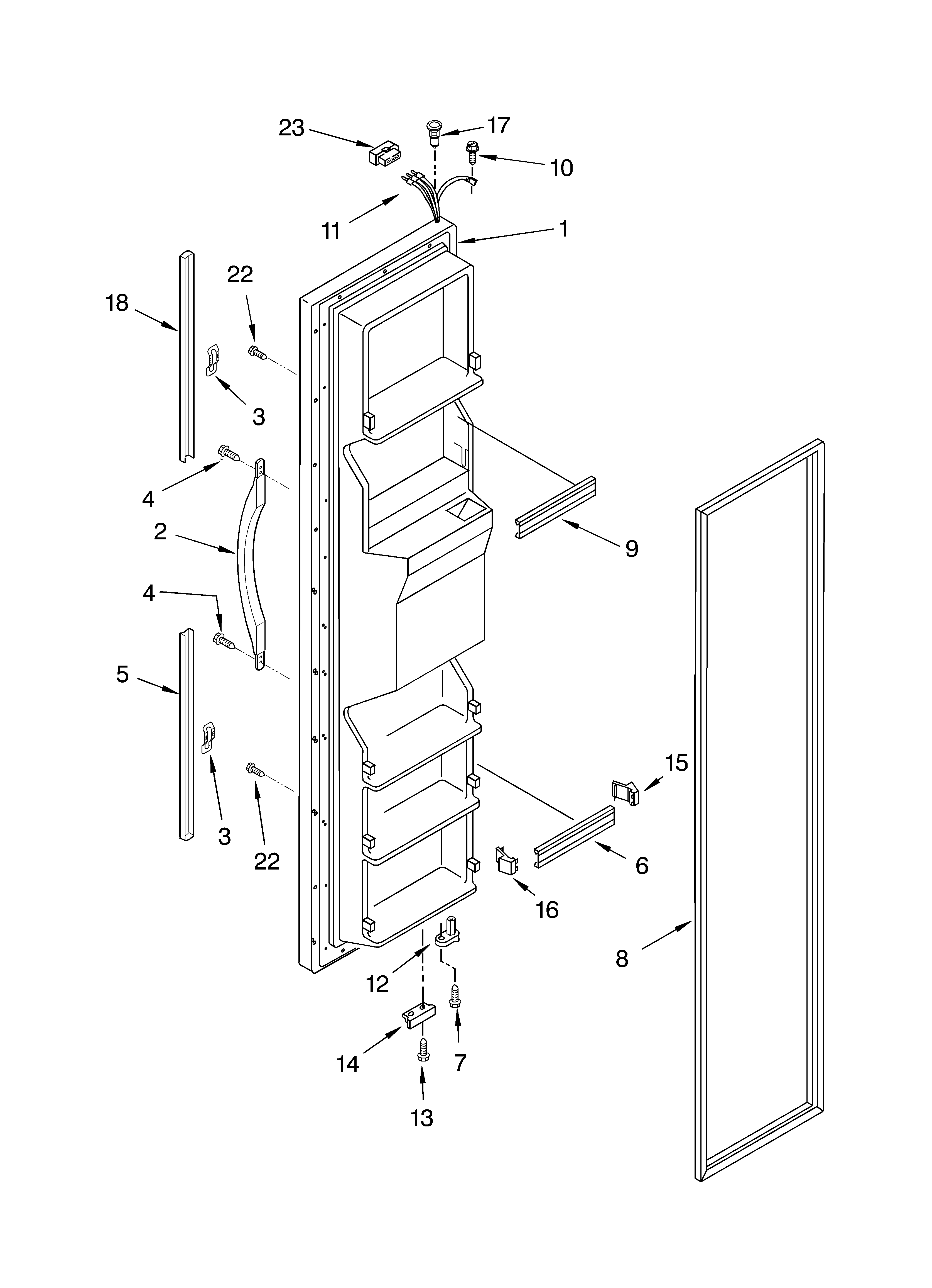 Whirlpool ED2VHGXMT00 freezer door parts diagram