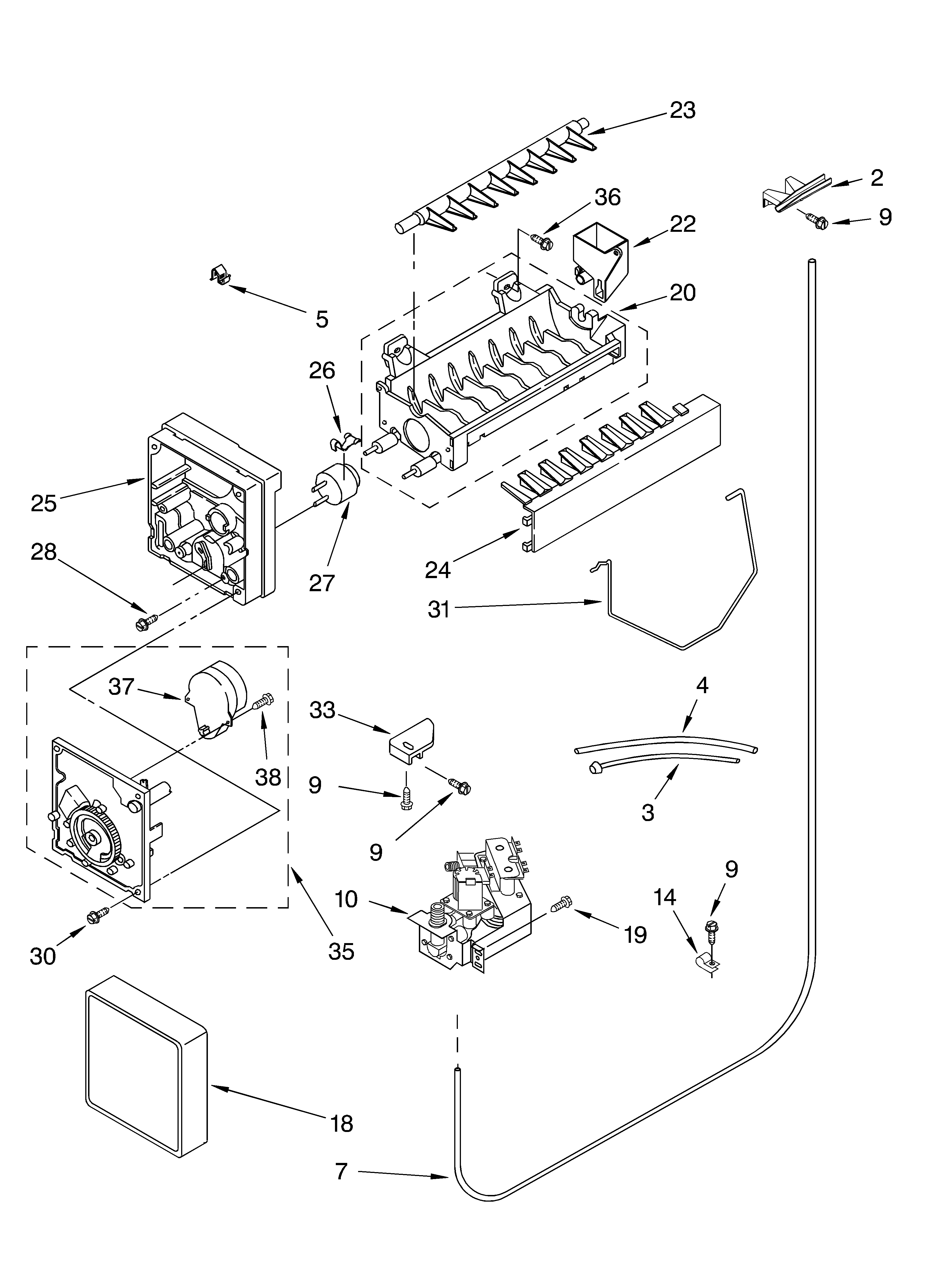 Whirlpool ED2VHGXMT00 icemaker parts, parts not illustrated diagram