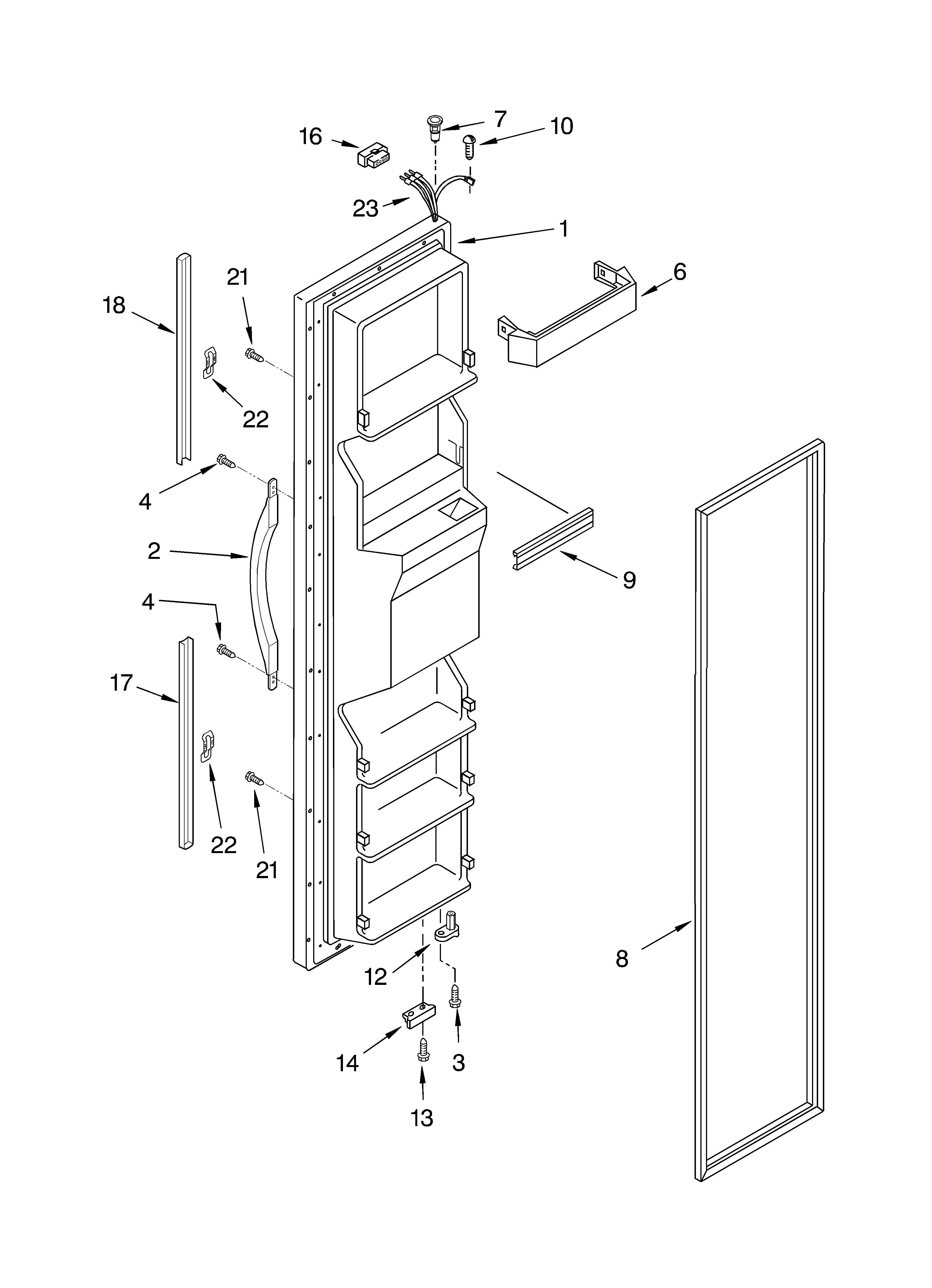 Whirlpool ED5CHQXKB03 freezer door parts diagram