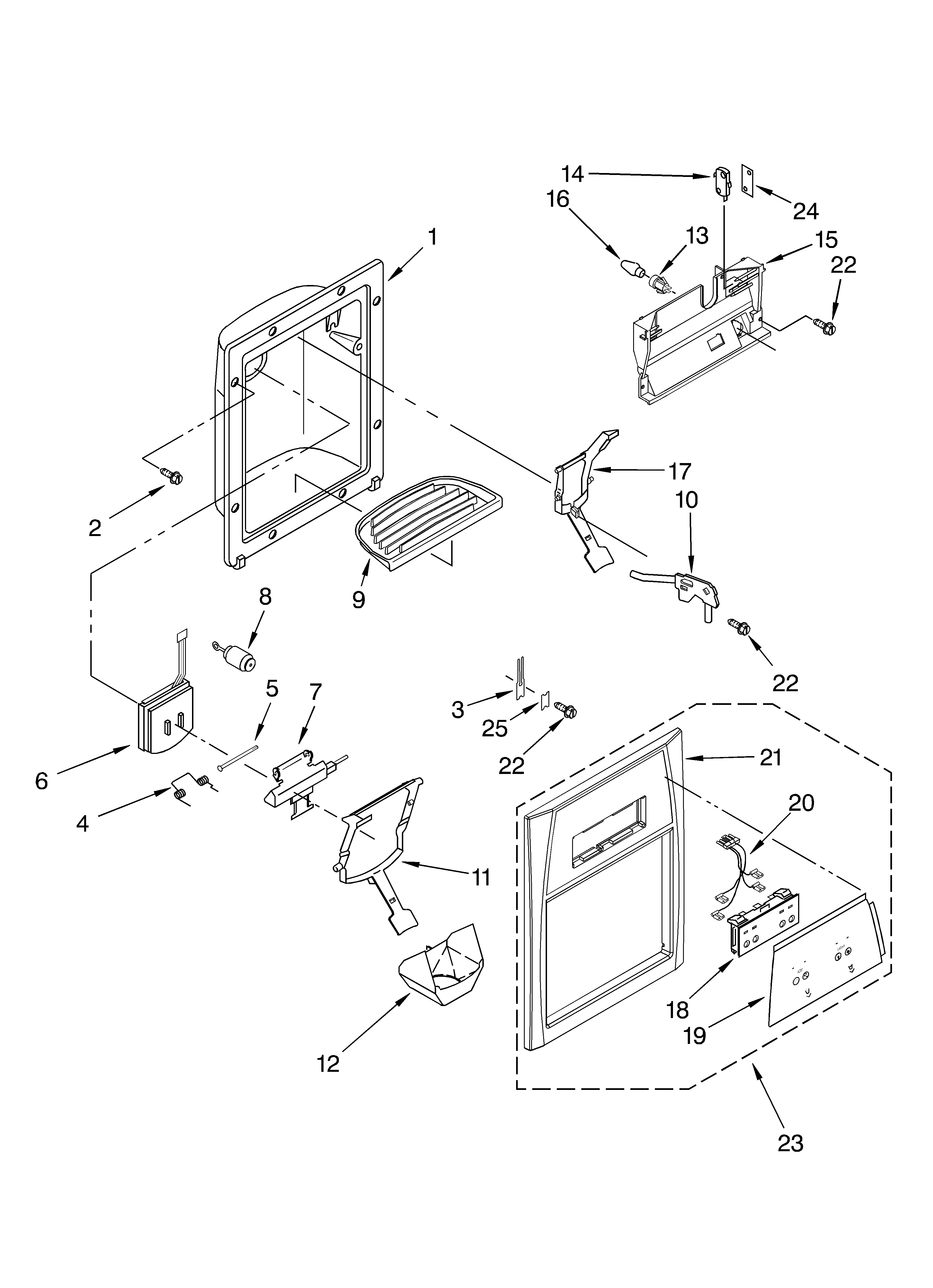 Whirlpool ED5CHQXKB03 dispenser front parts diagram