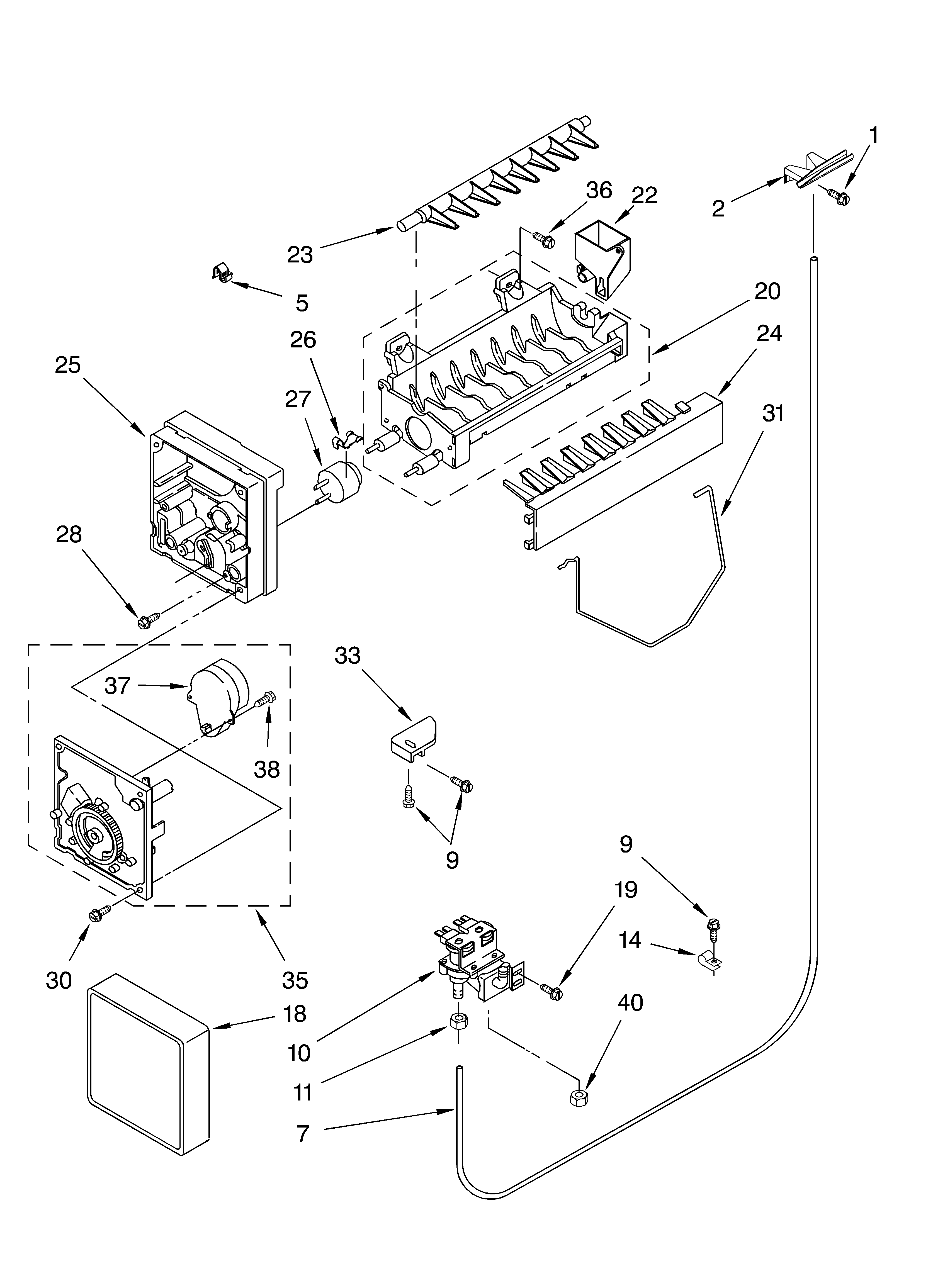 Whirlpool ED5CHQXKB03 icemaker parts, parts not illustrated diagram