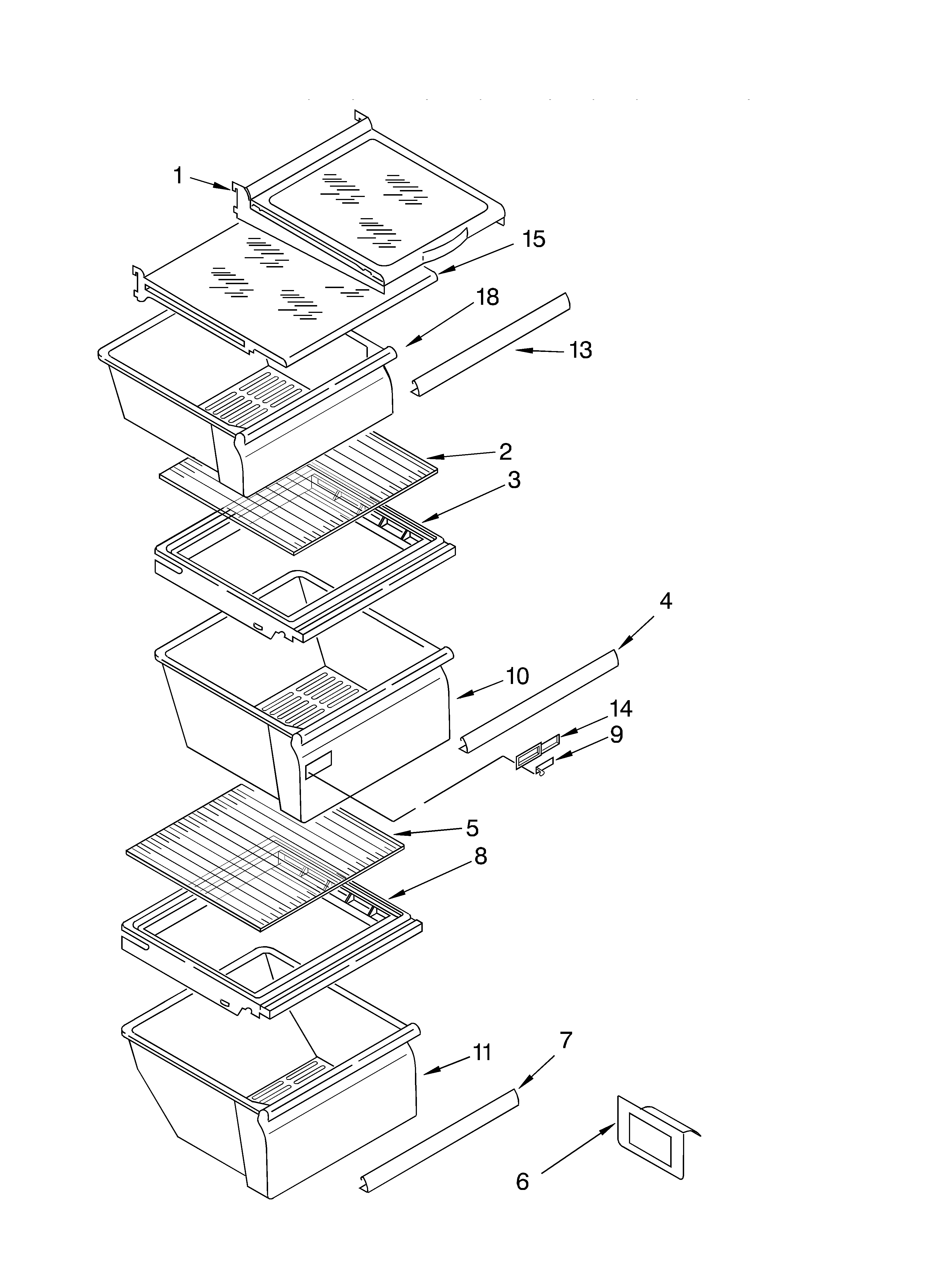 Whirlpool ED5FHEXMB00 refrigerator shelf parts diagram