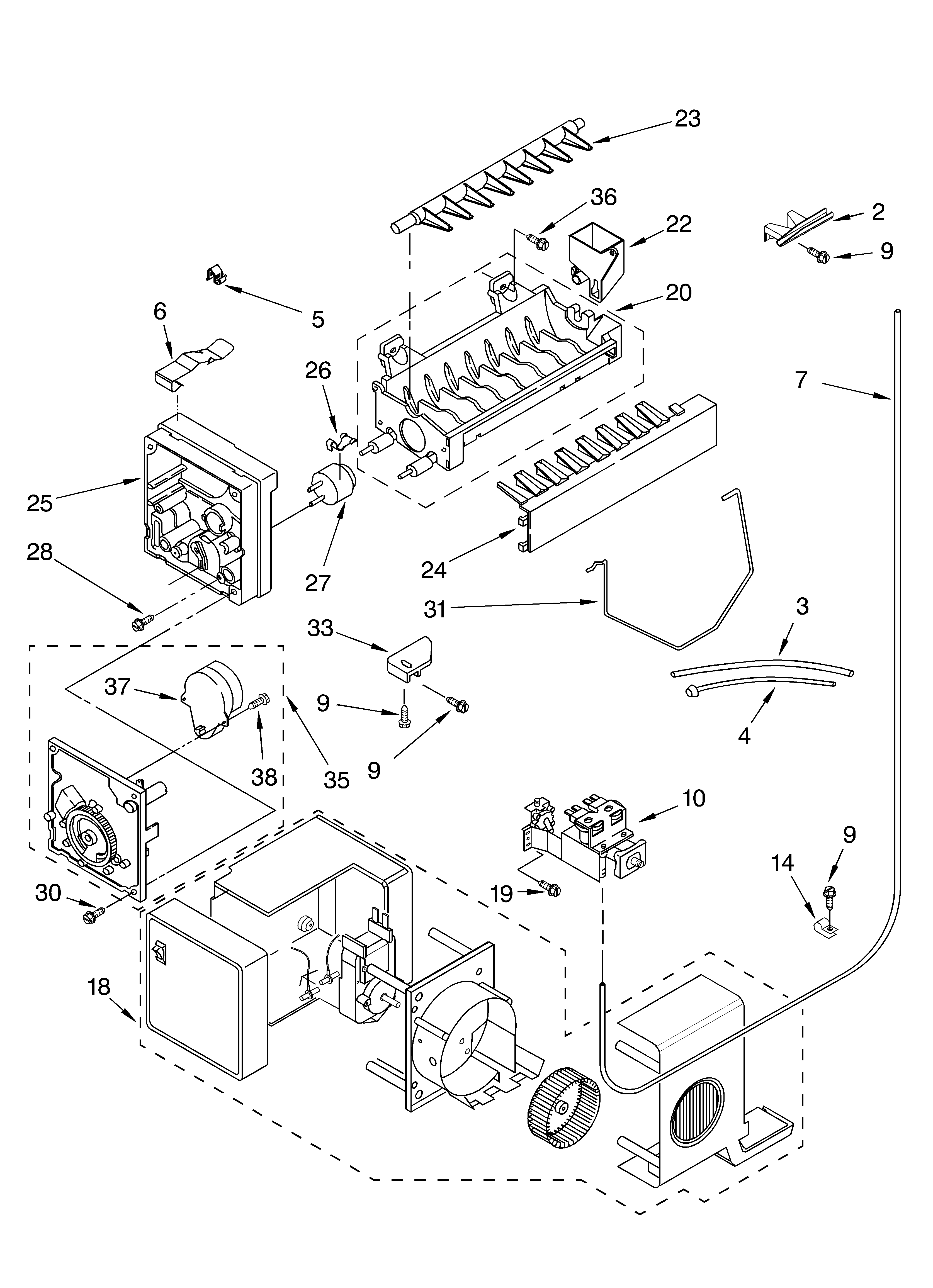 Whirlpool ED5FHEXMB00 icemaker parts, parts not illustrated diagram