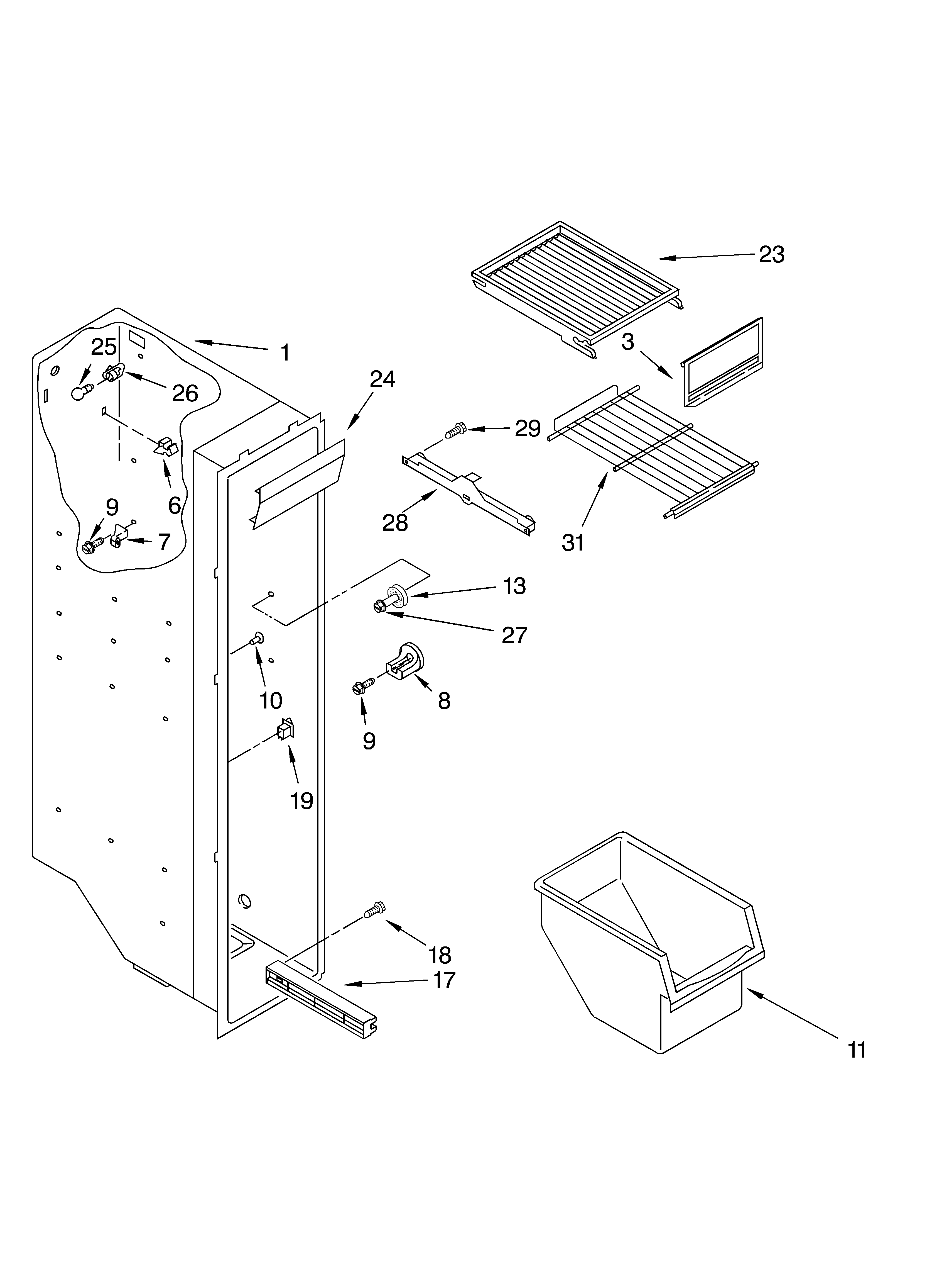Whirlpool ED5NTGXMT00 freezer liner parts diagram