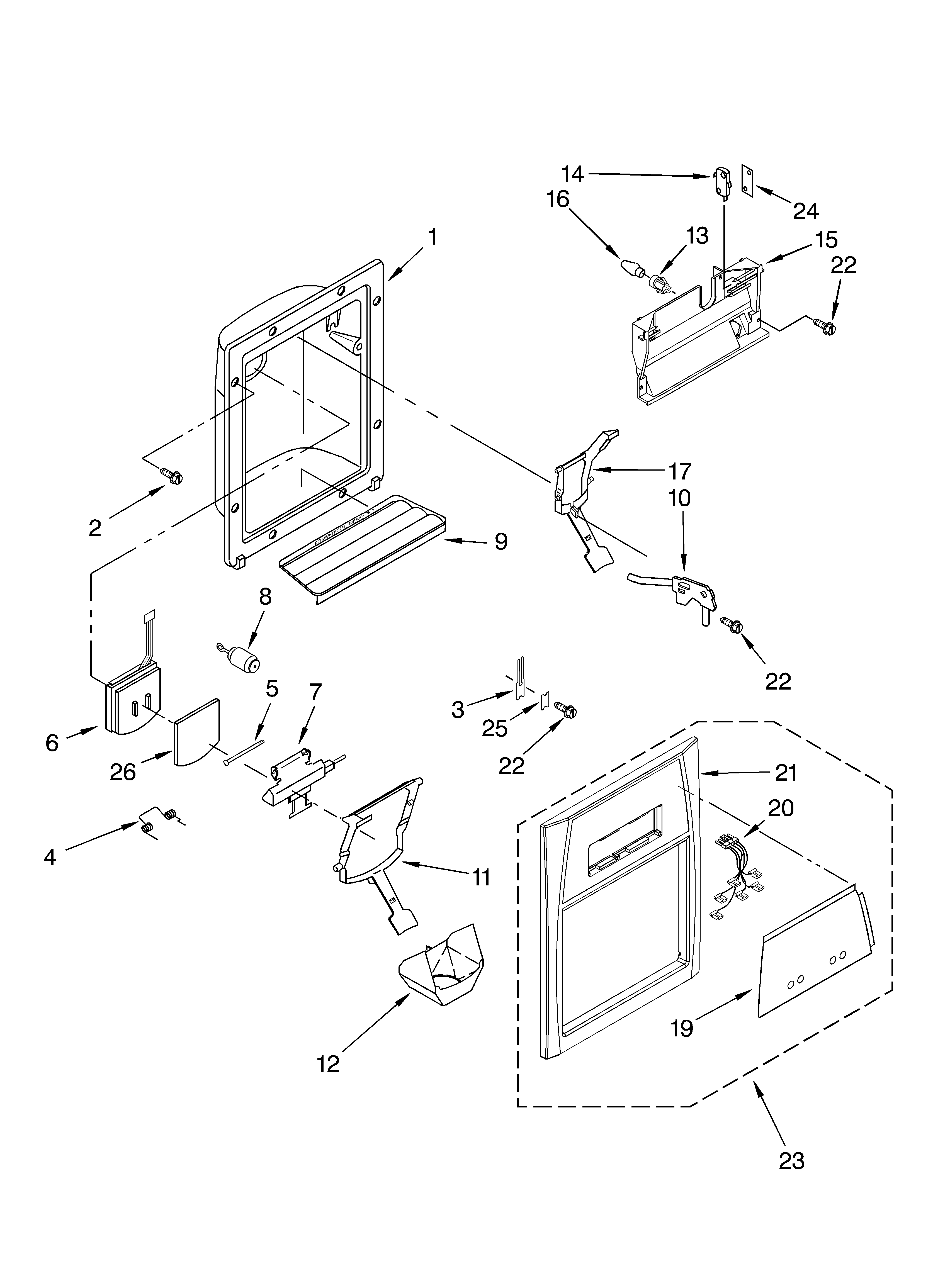 Whirlpool ED5NTGXMT00 dispenser front parts diagram