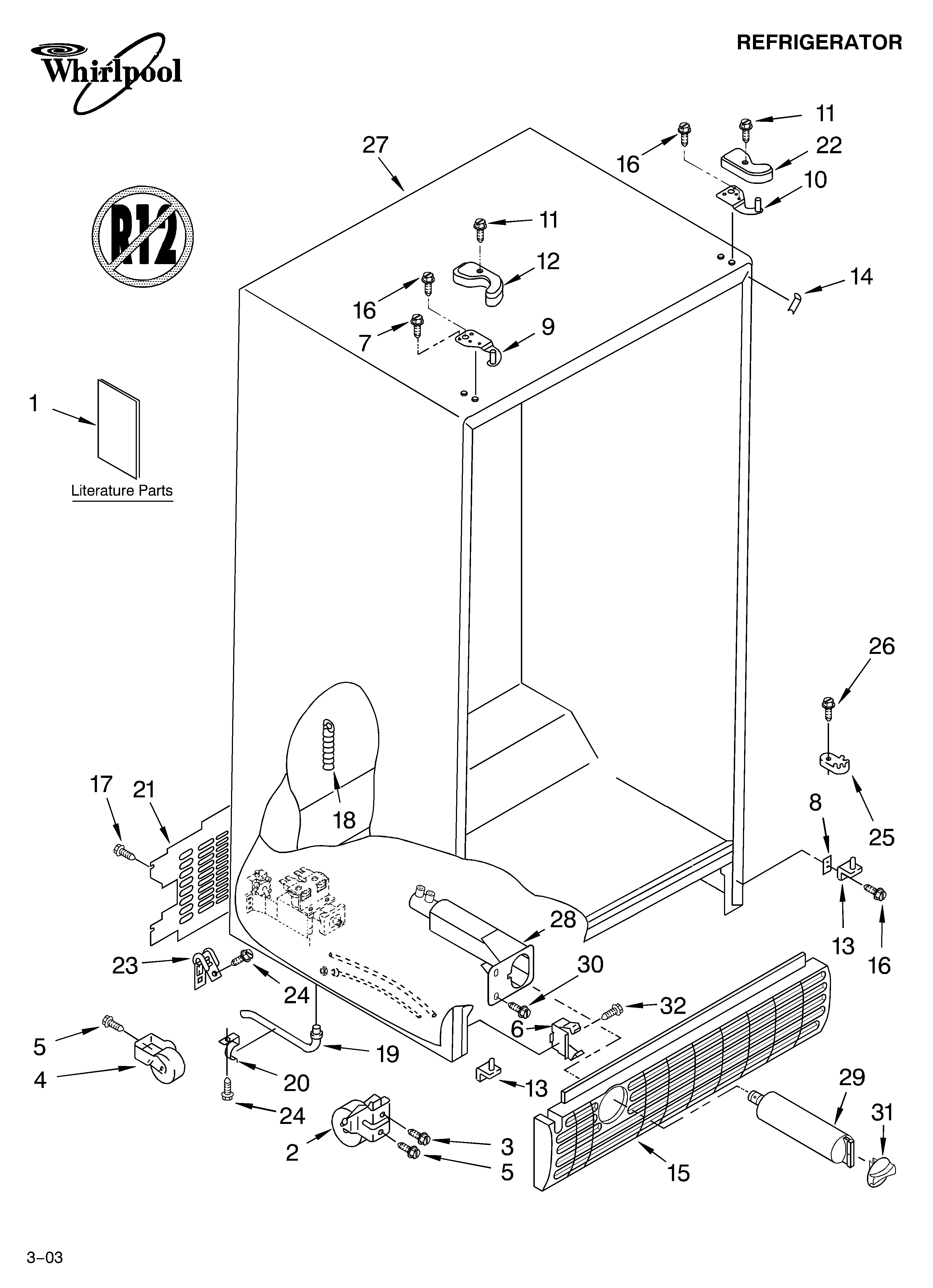 Whirlpool ED7FHEXMB00 cabinet parts diagram