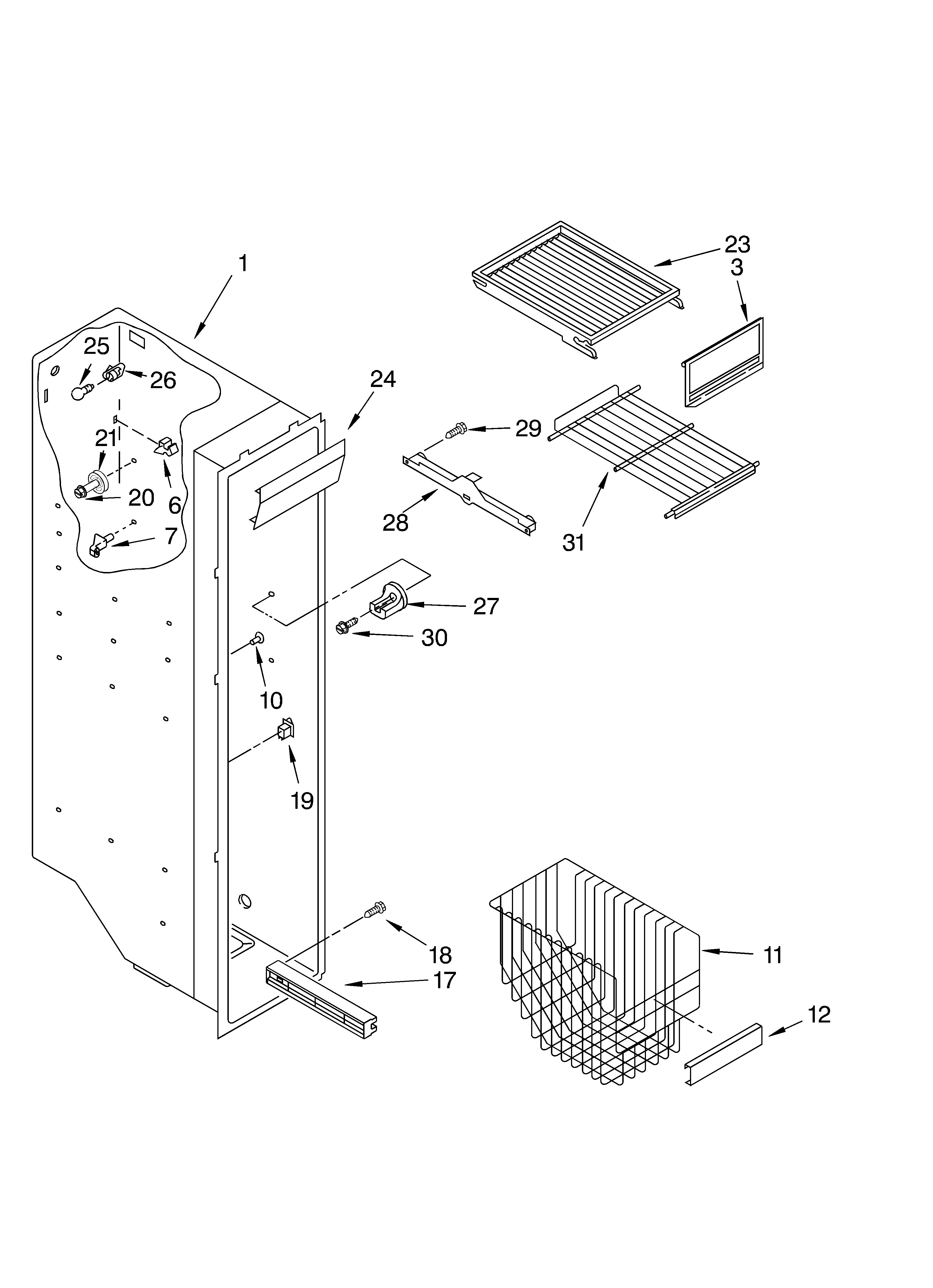 Whirlpool ED7FHEXMB00 freezer liner parts diagram
