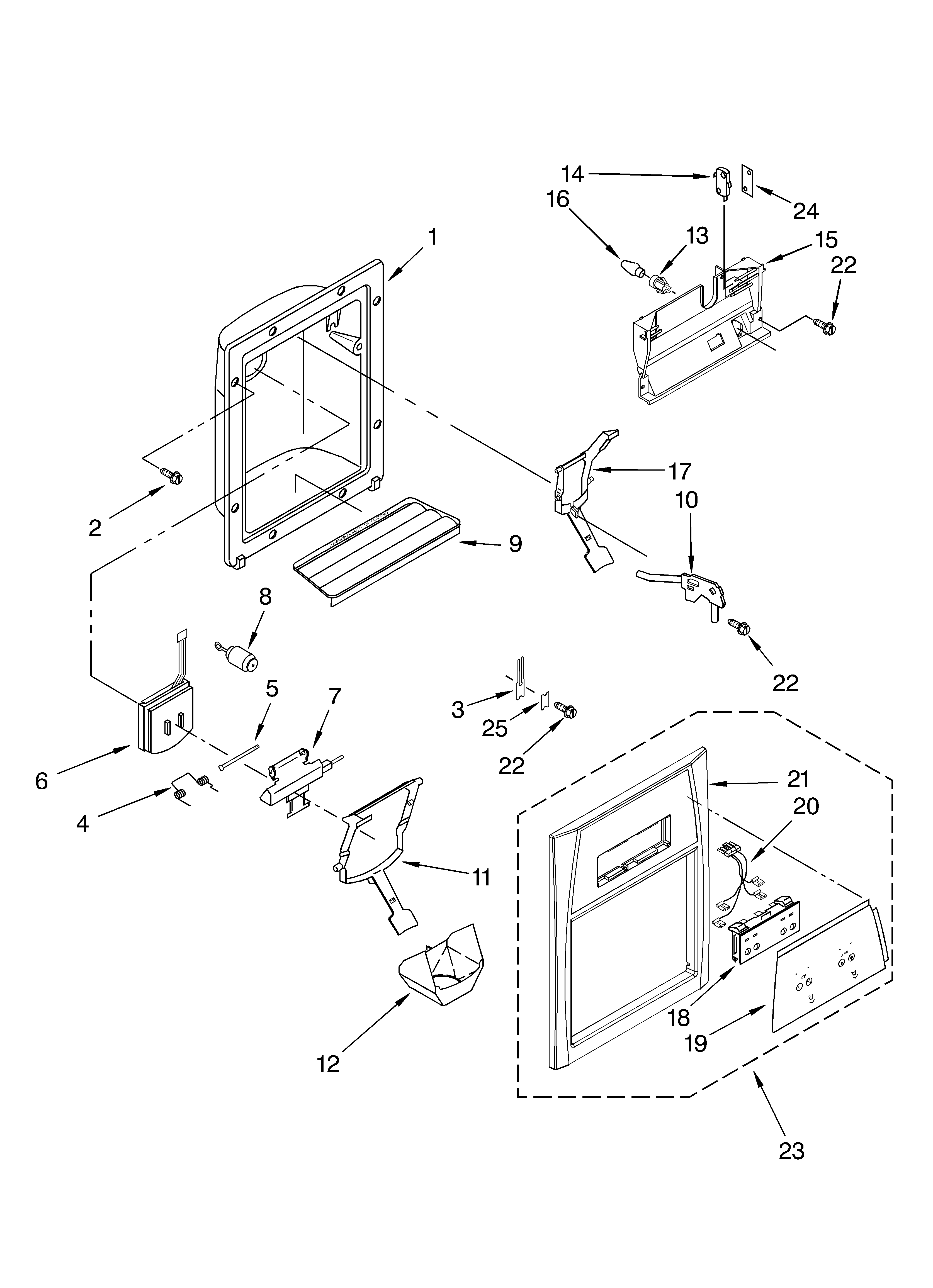 Whirlpool ED7FHEXMB00 dispenser front parts diagram