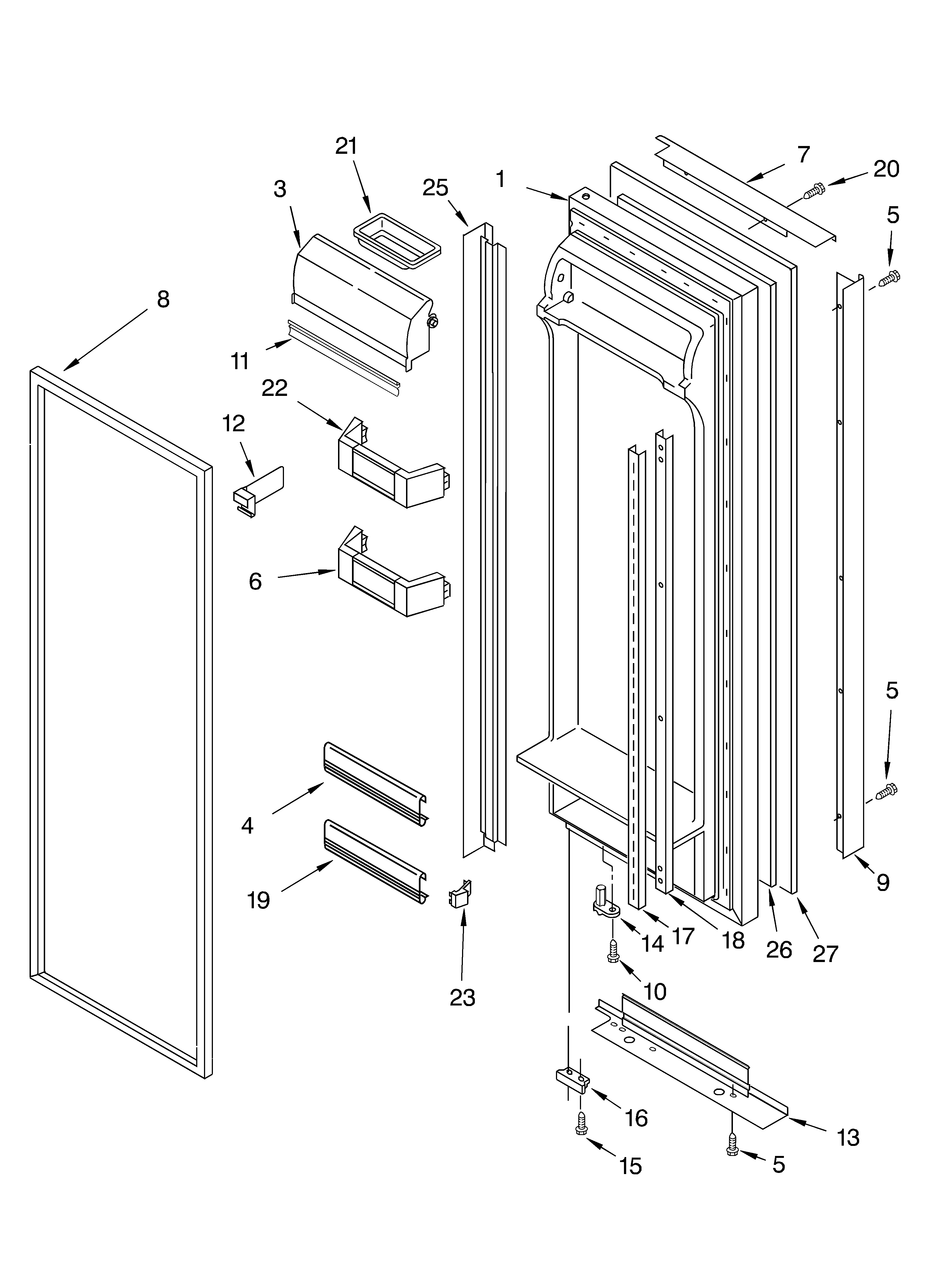 KitchenAid KSBP25FKSS01 refrigerator door parts diagram