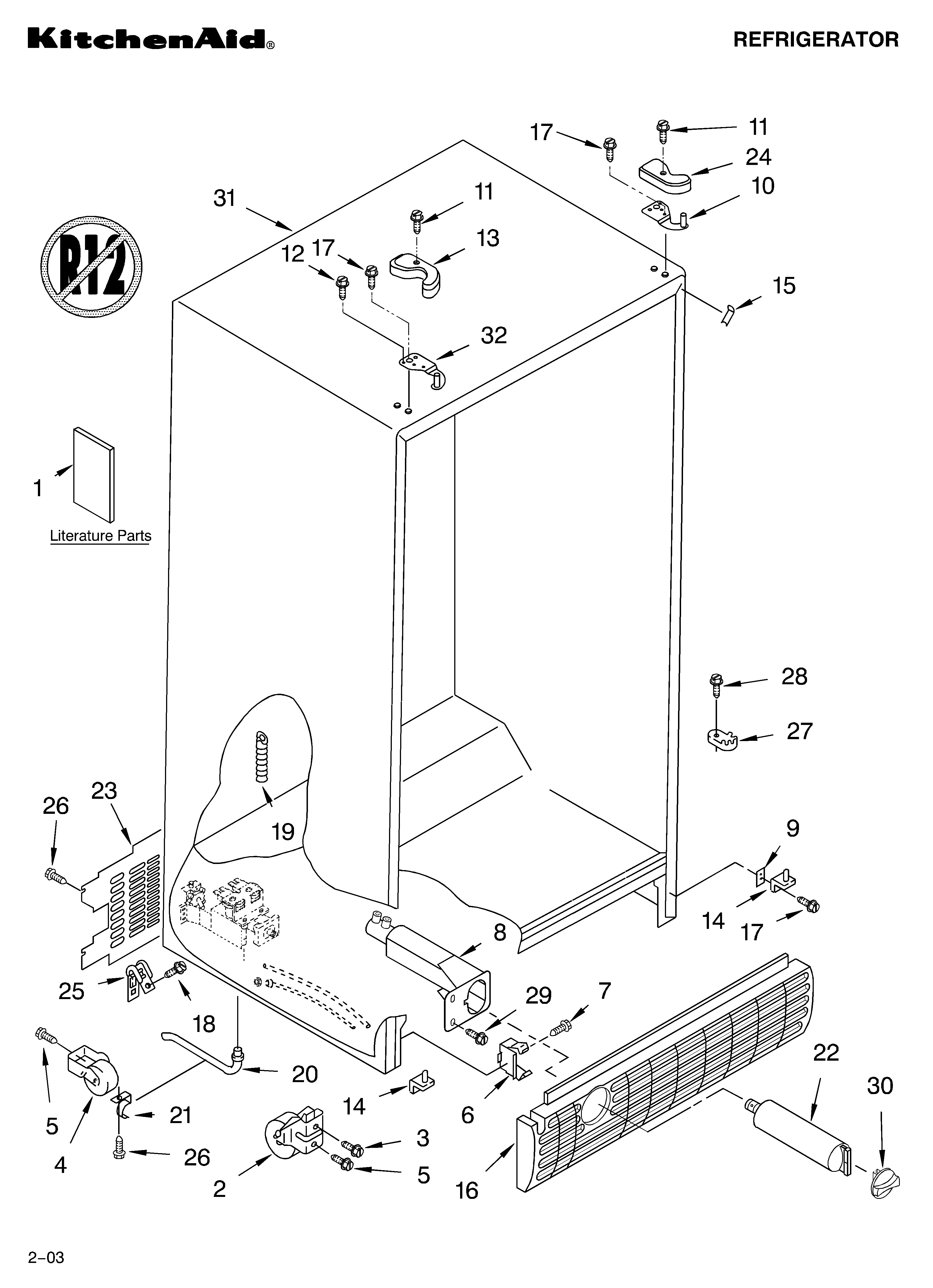 KitchenAid KSRA22FKWH00 cabinet parts diagram