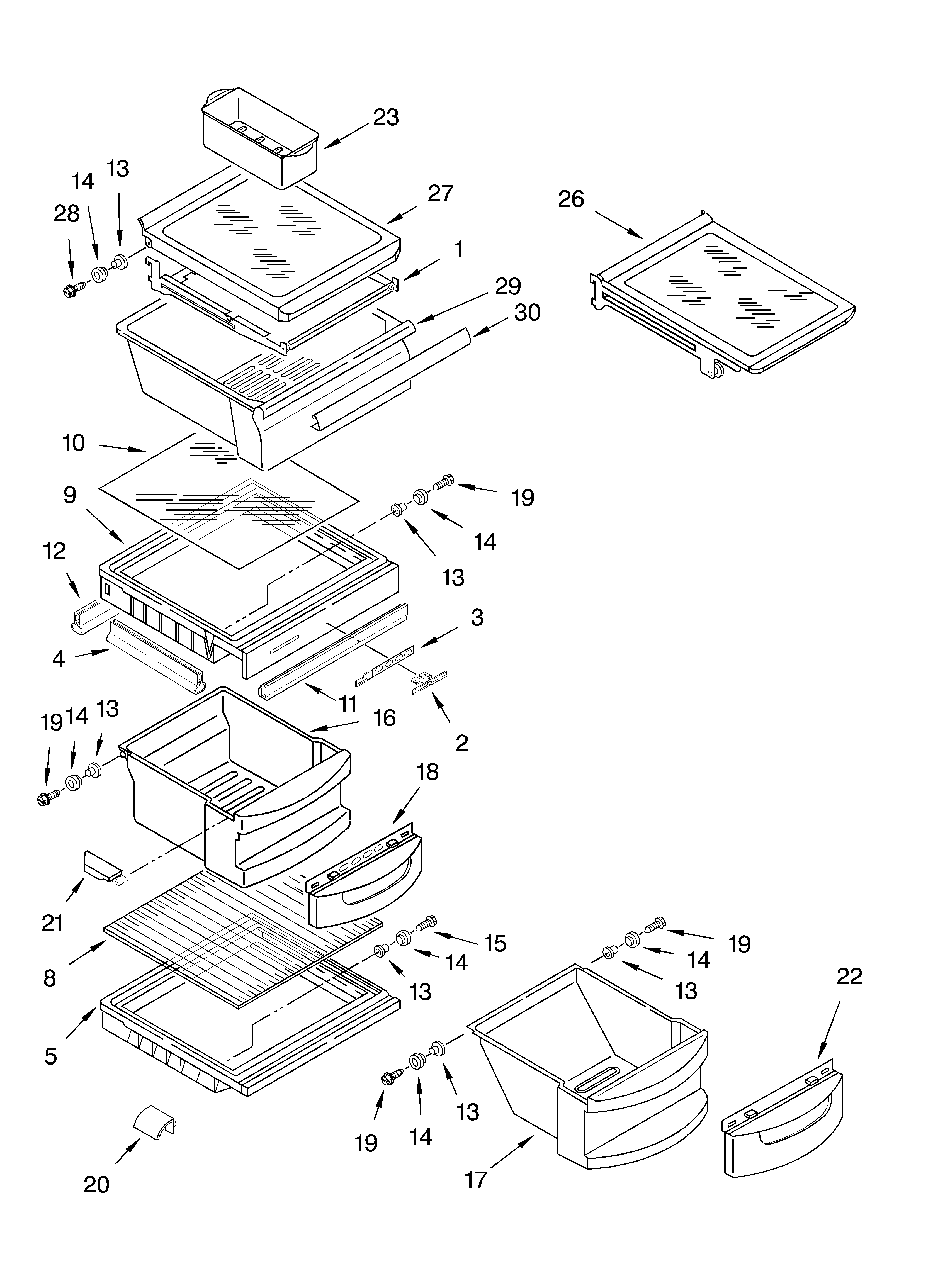 KitchenAid KSRA22FKWH00 refrigerator shelf parts diagram