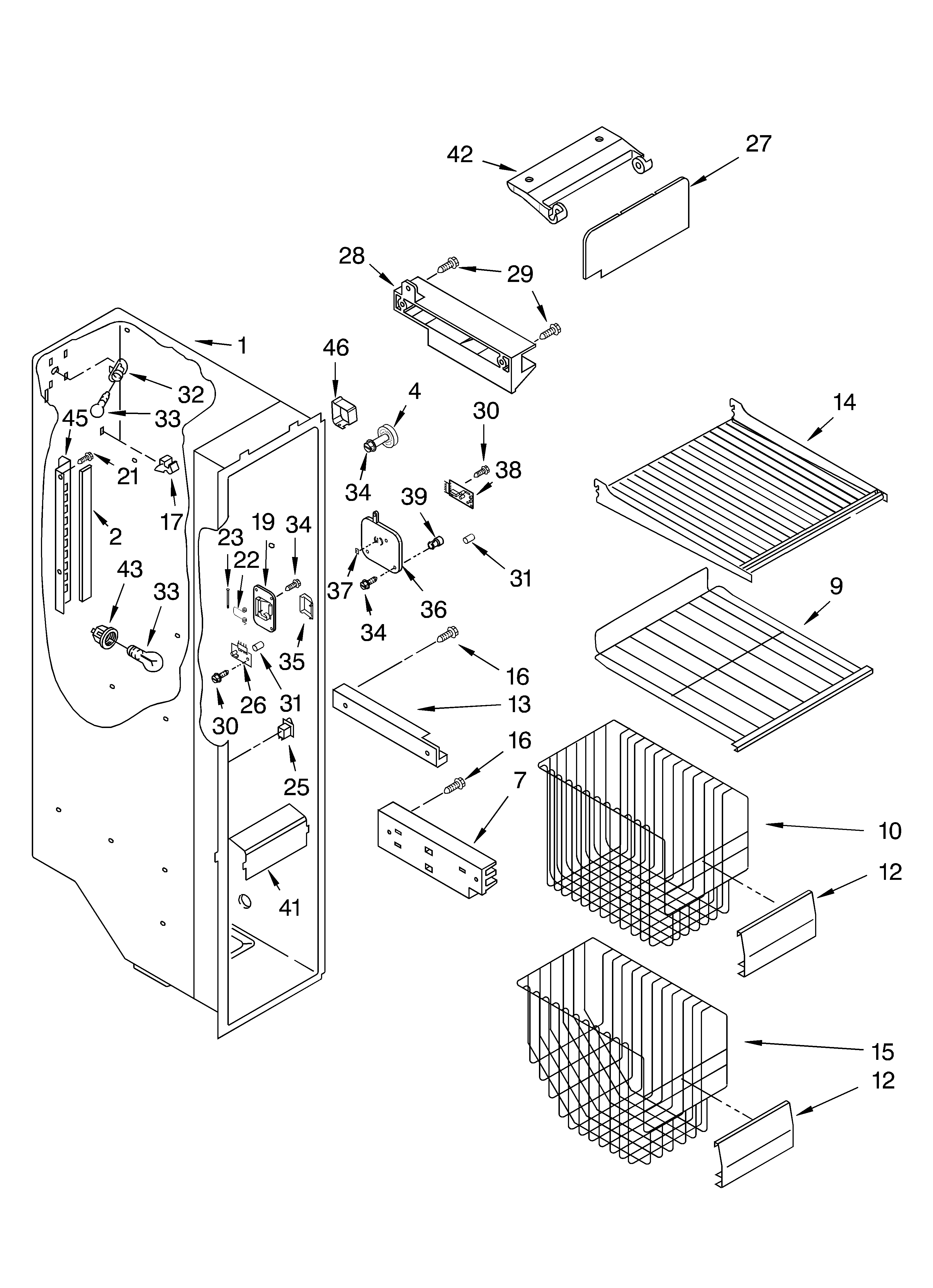 KitchenAid KSRA22ILBL00 freezer liner parts diagram