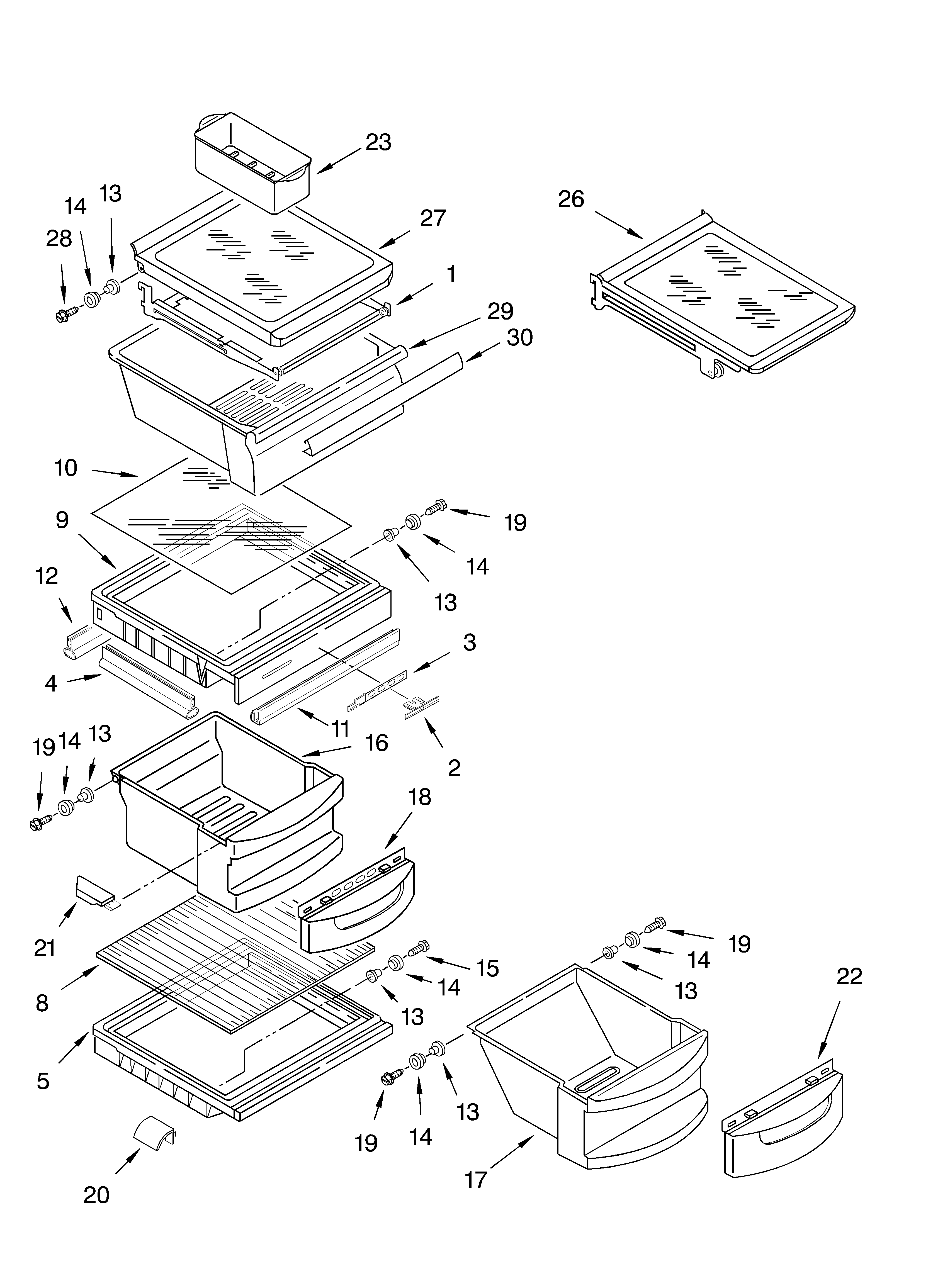 KitchenAid KSRA22ILSS01 refrigerator shelf parts diagram