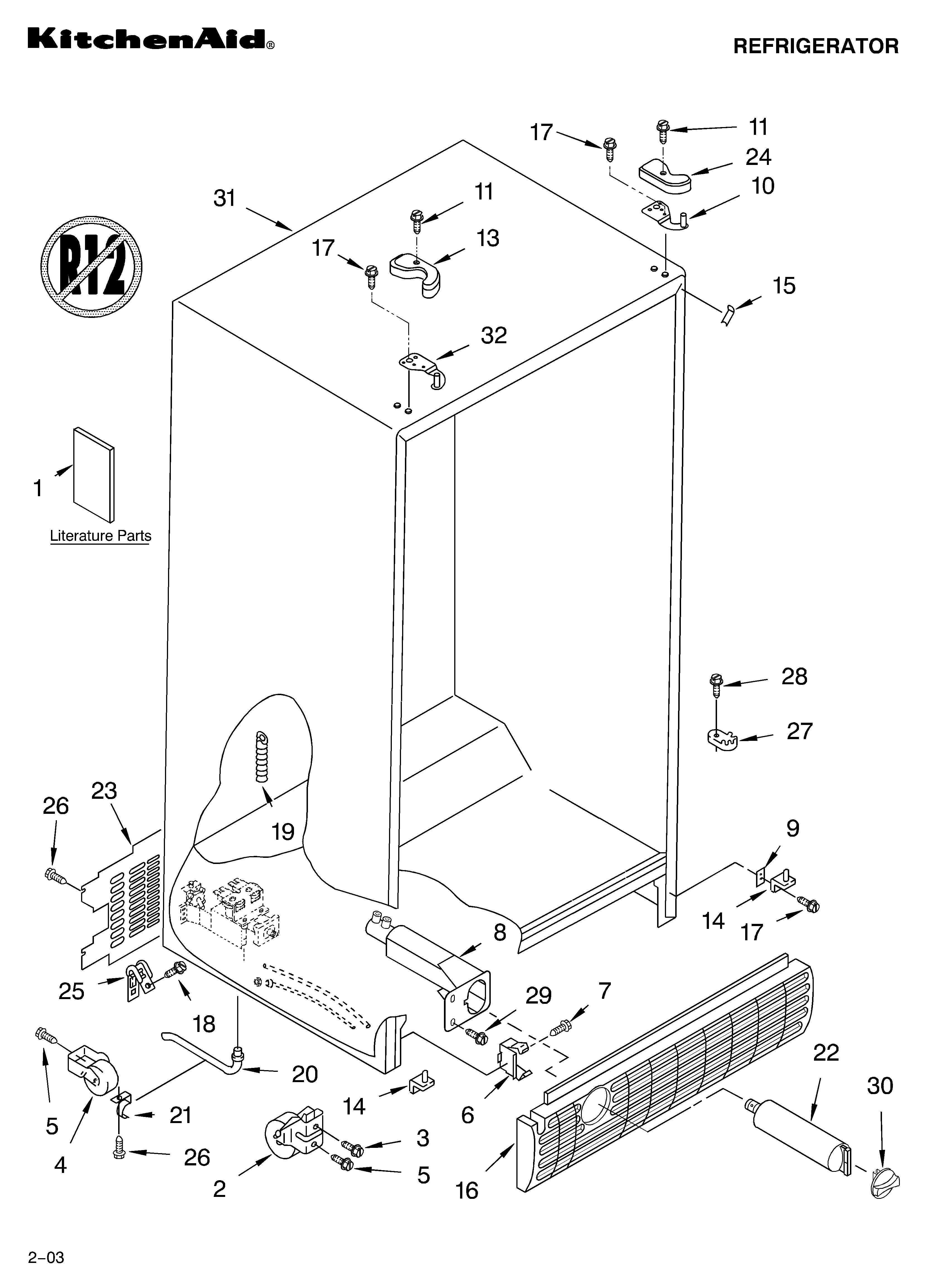 KitchenAid KSRA22ILWH02 cabinet parts diagram