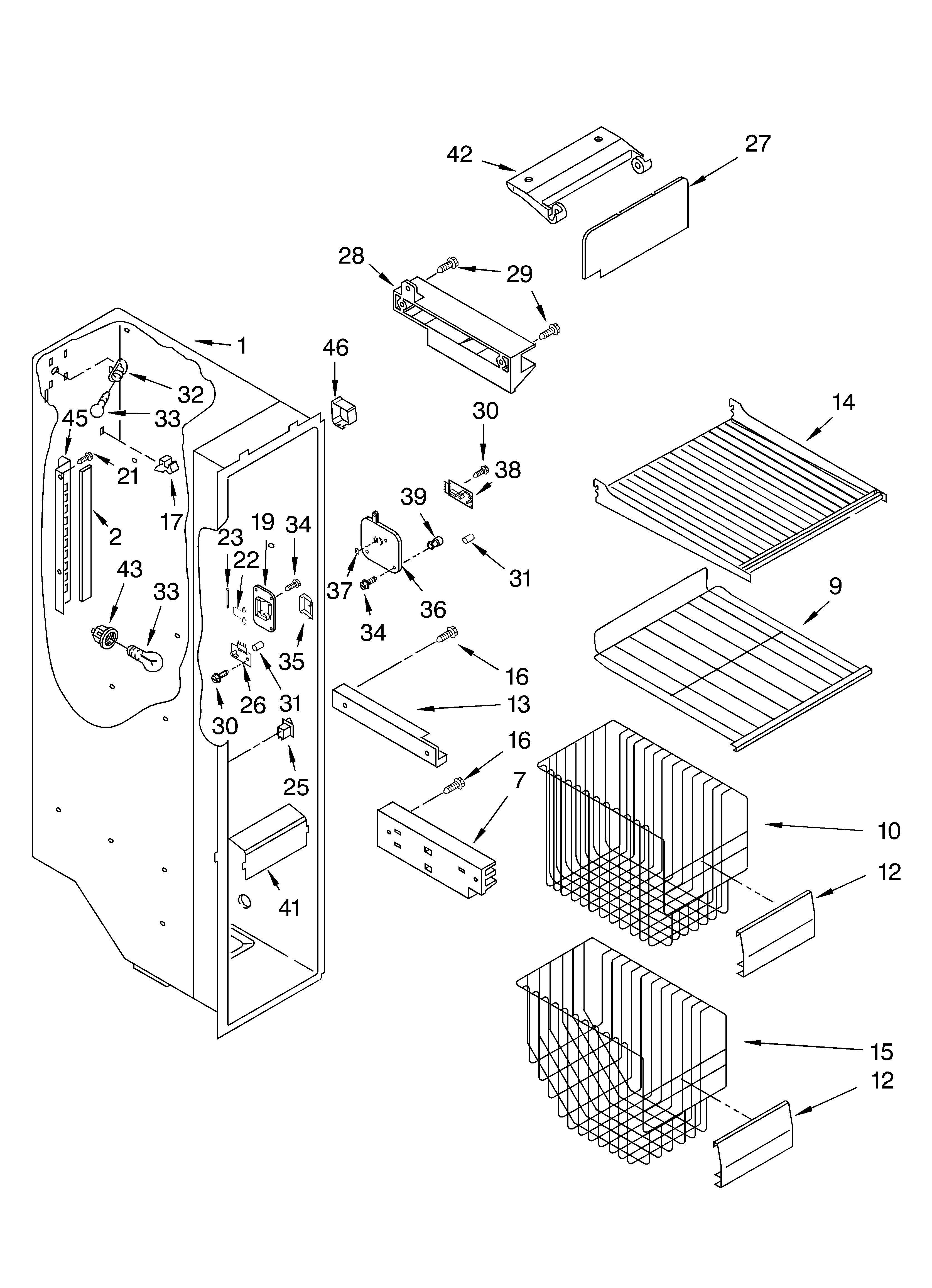 KitchenAid KSRA22ILWH02 freezer liner parts diagram