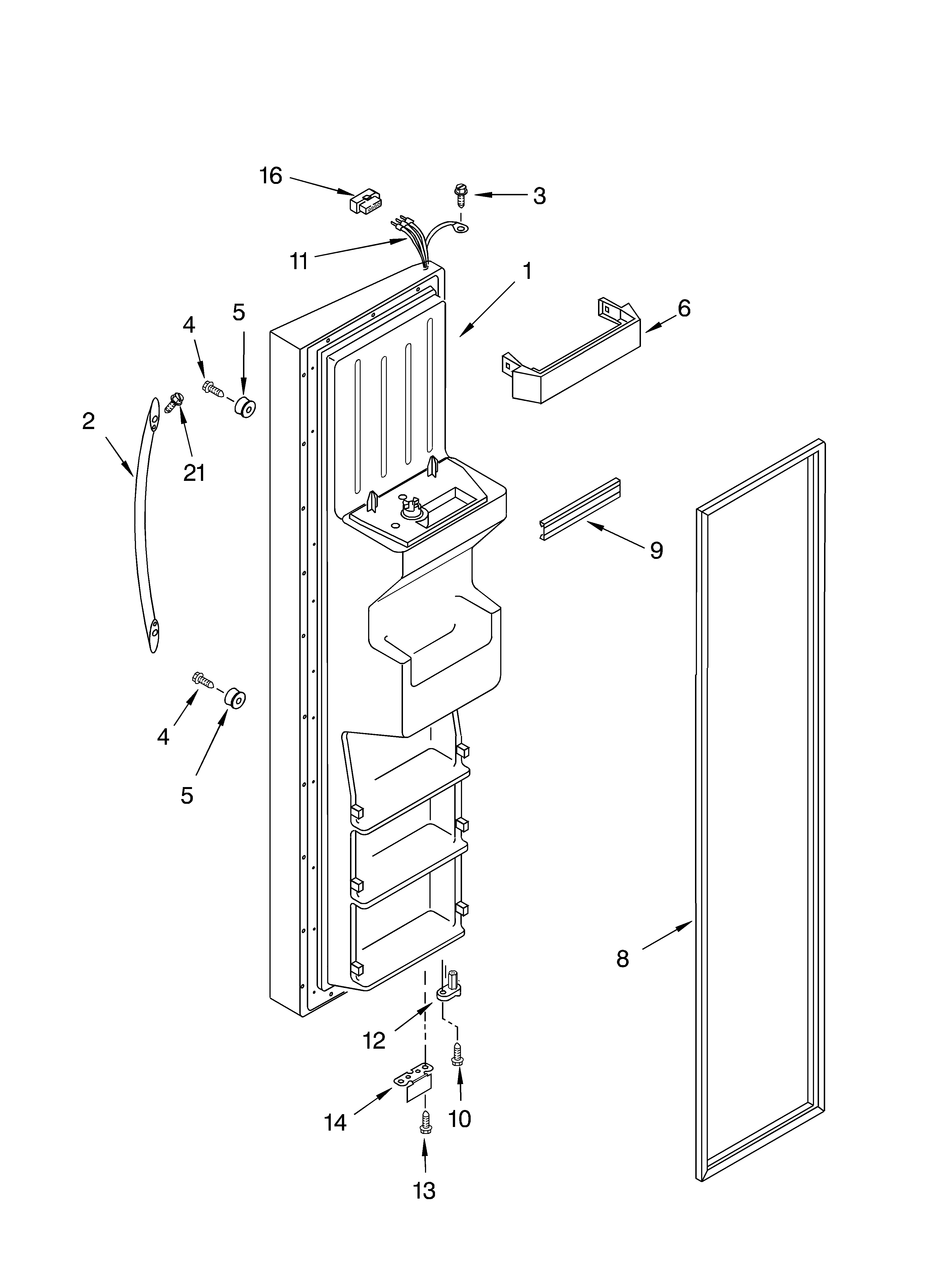 KitchenAid KSRA22ILWH02 freezer door parts diagram
