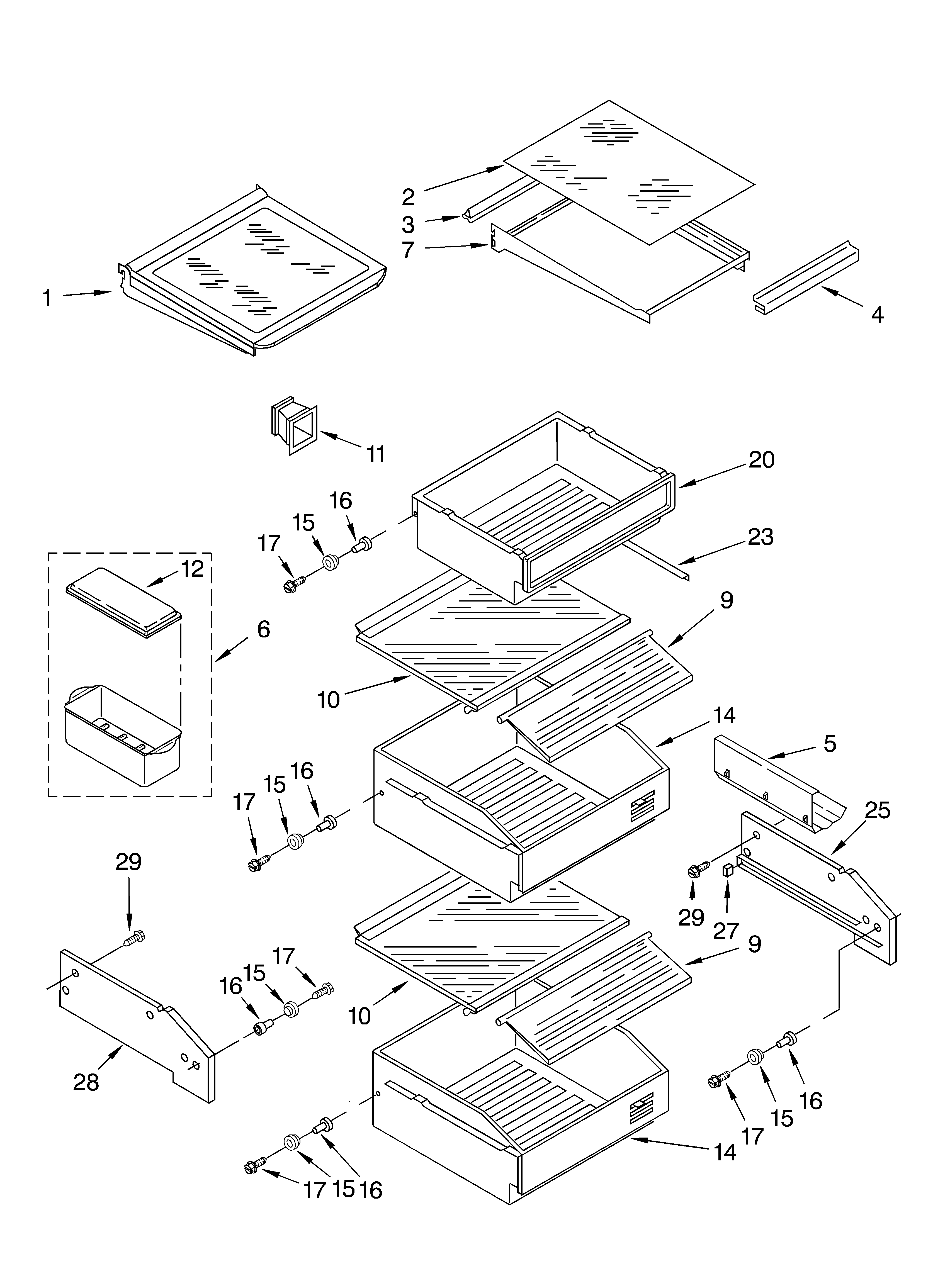 KitchenAid KSSC36FKB02 refrigerator shelf parts diagram