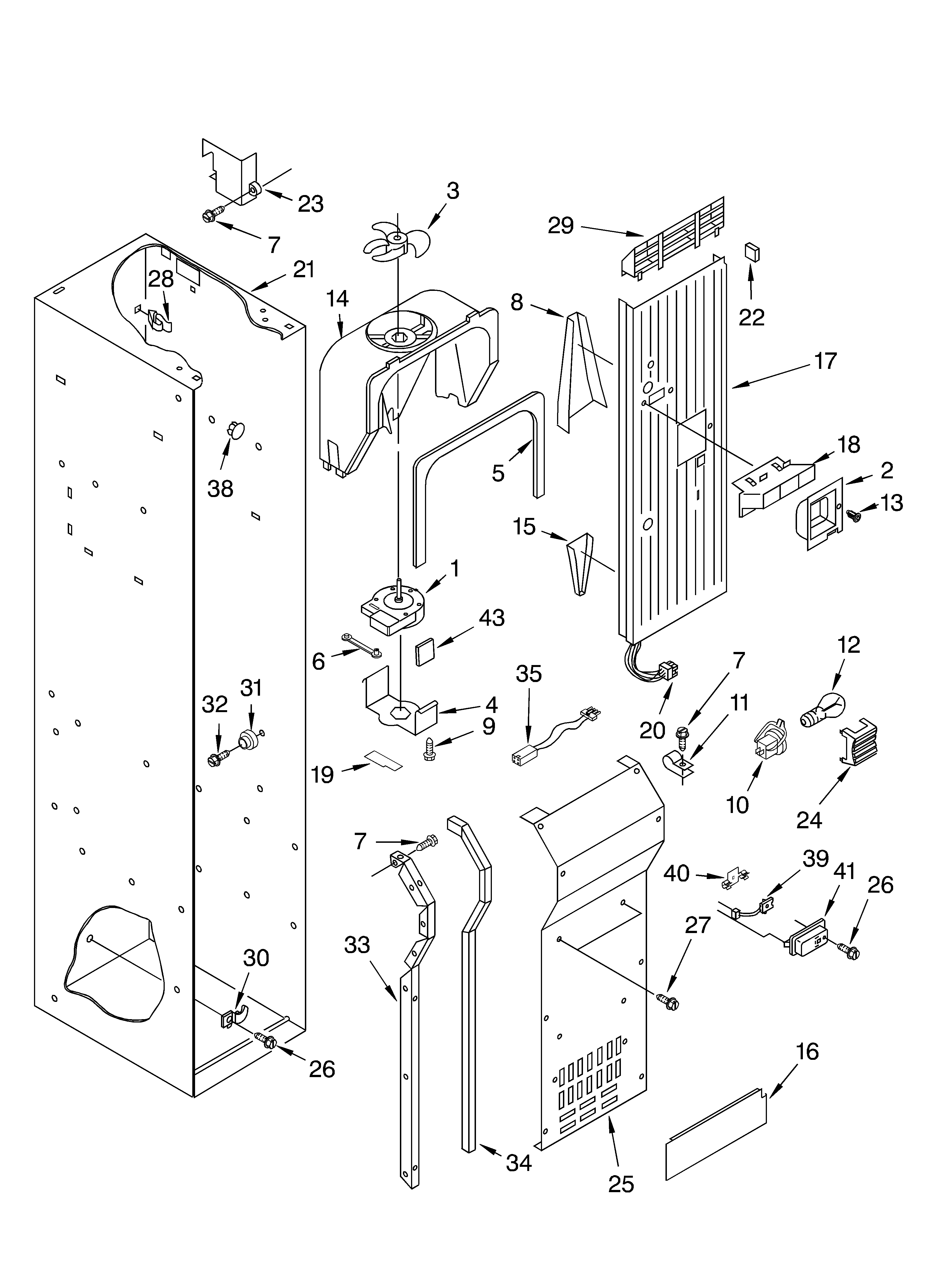 KitchenAid KSSC36FKB02 freezer liner and air flow parts diagram