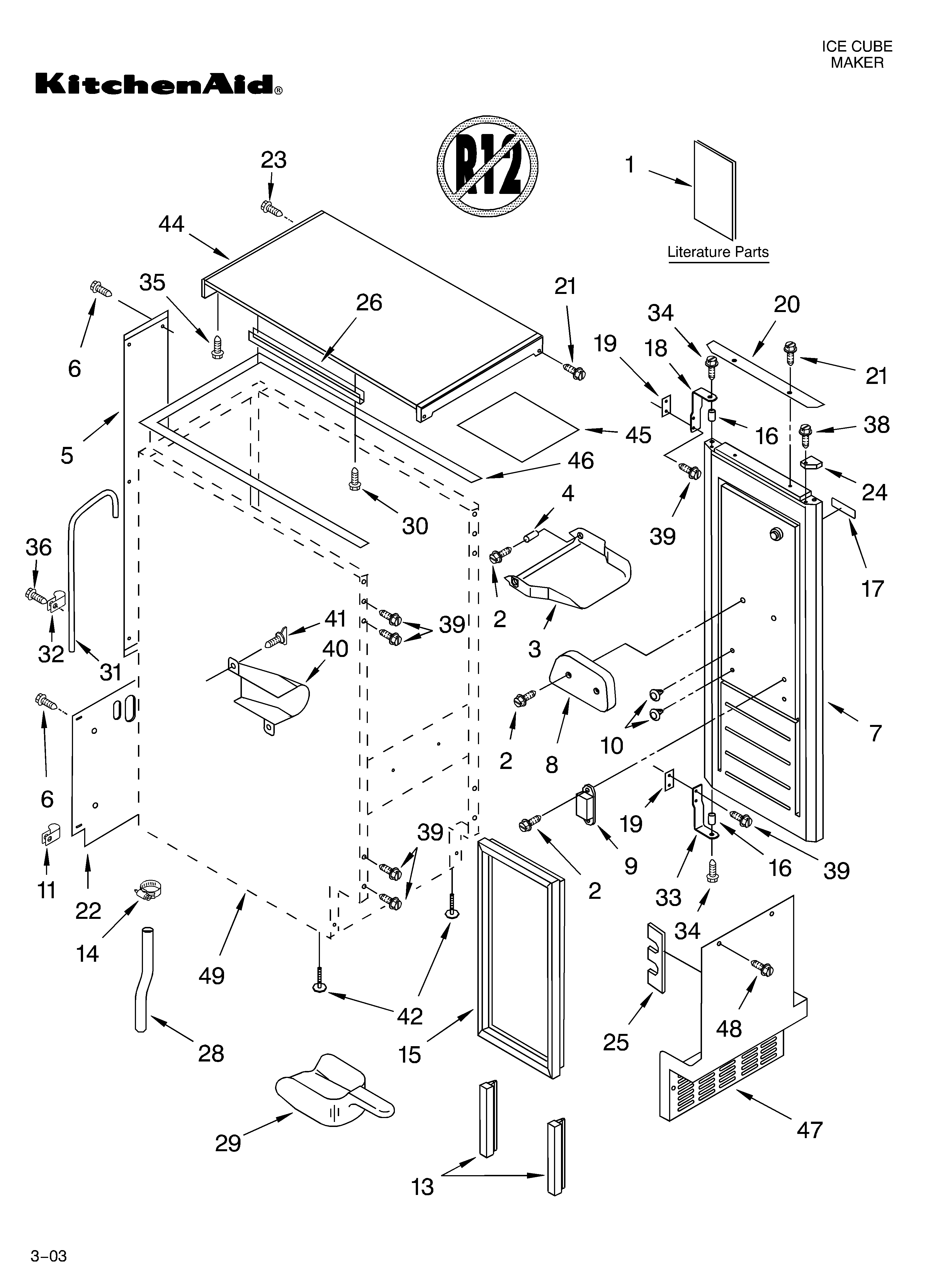 KitchenAid KUIS15PRHW4 cabinet liner and door parts diagram